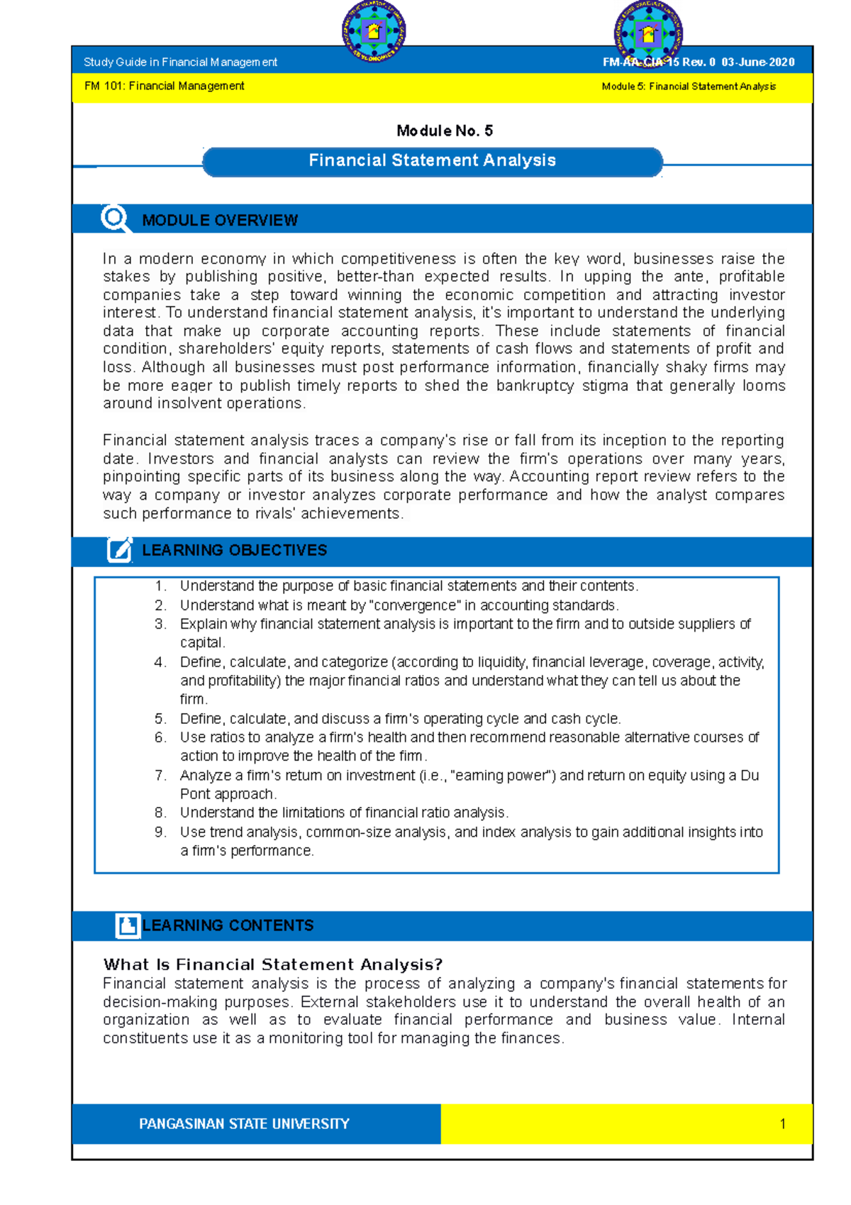 FM 101 SG 5 - Study Guide - Module No. 5 MODULE OVERVIEW In a modern ...