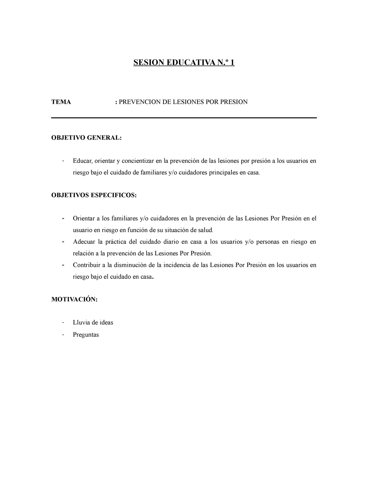 Sesion Educativa - prevencion de lpp - SESION EDUCATIVA N.º 1 TEMA ...