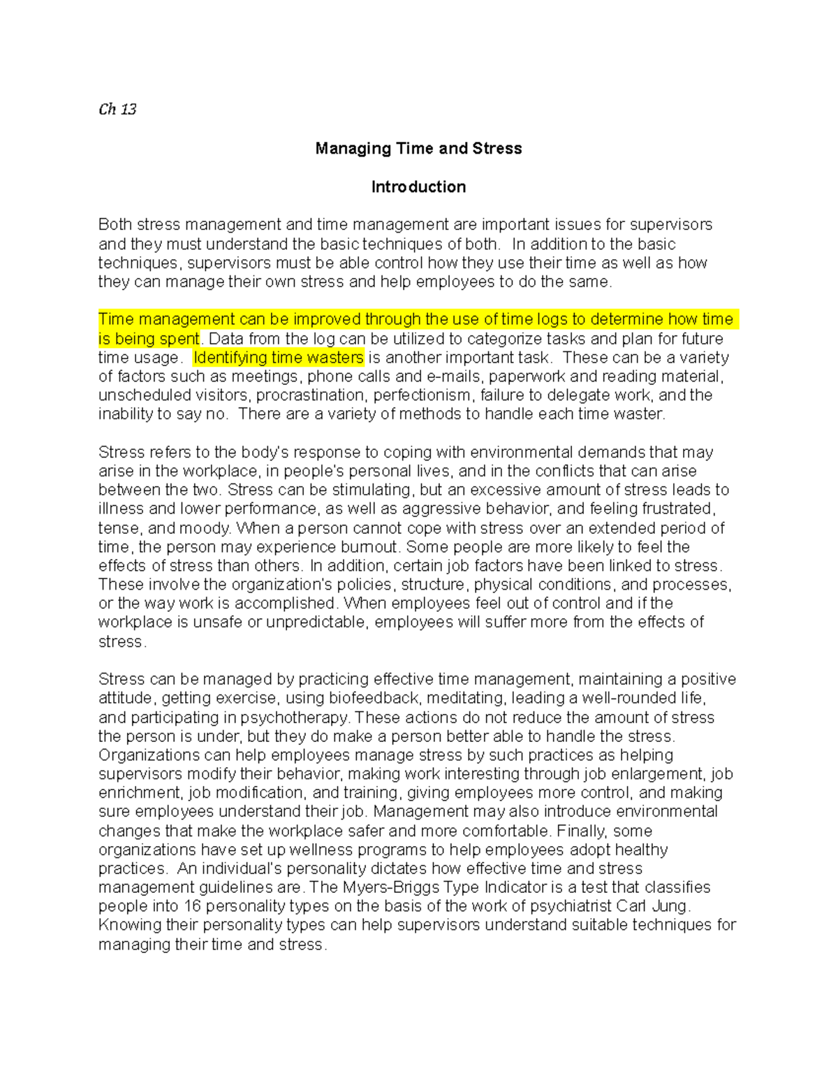 Ch 13-17 - Mrs. Henderson Online Class - Ch 13 Managing Time and Stress ...