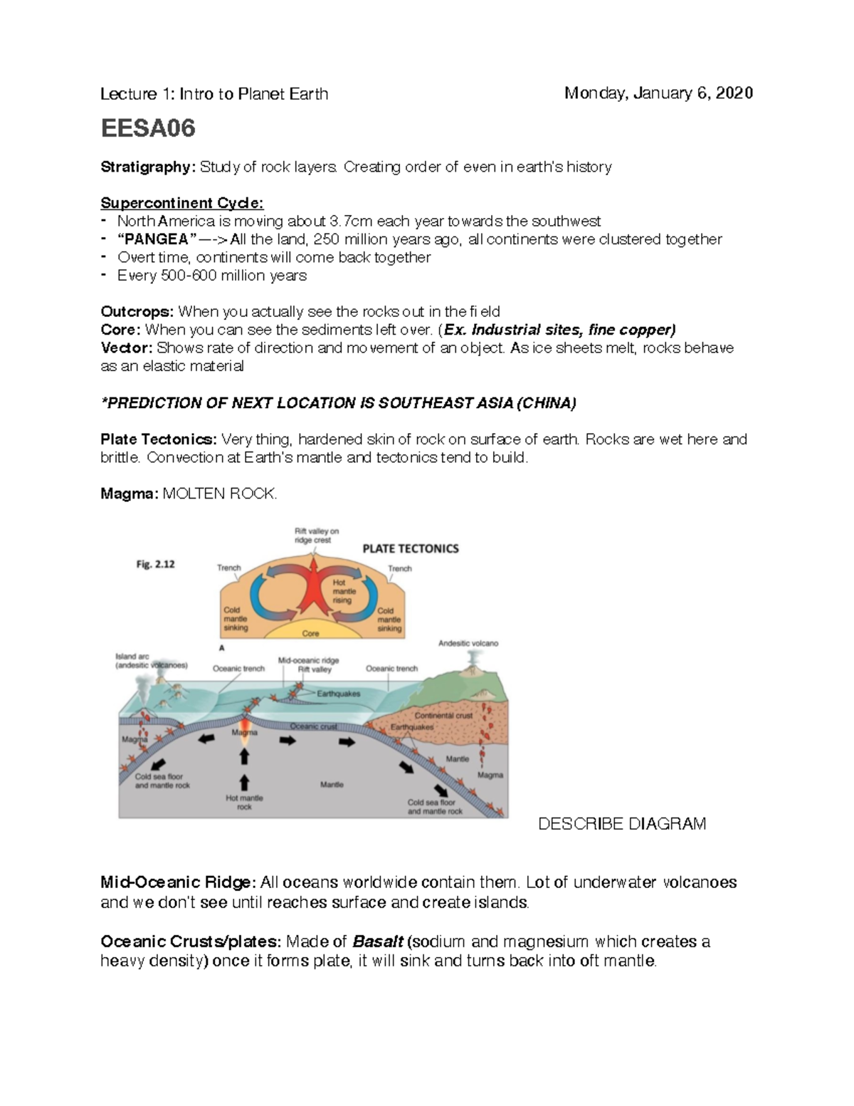EESA06 Lecture 1 - Lecture 1: Intro to Planet Earth Monday, January 6 ...