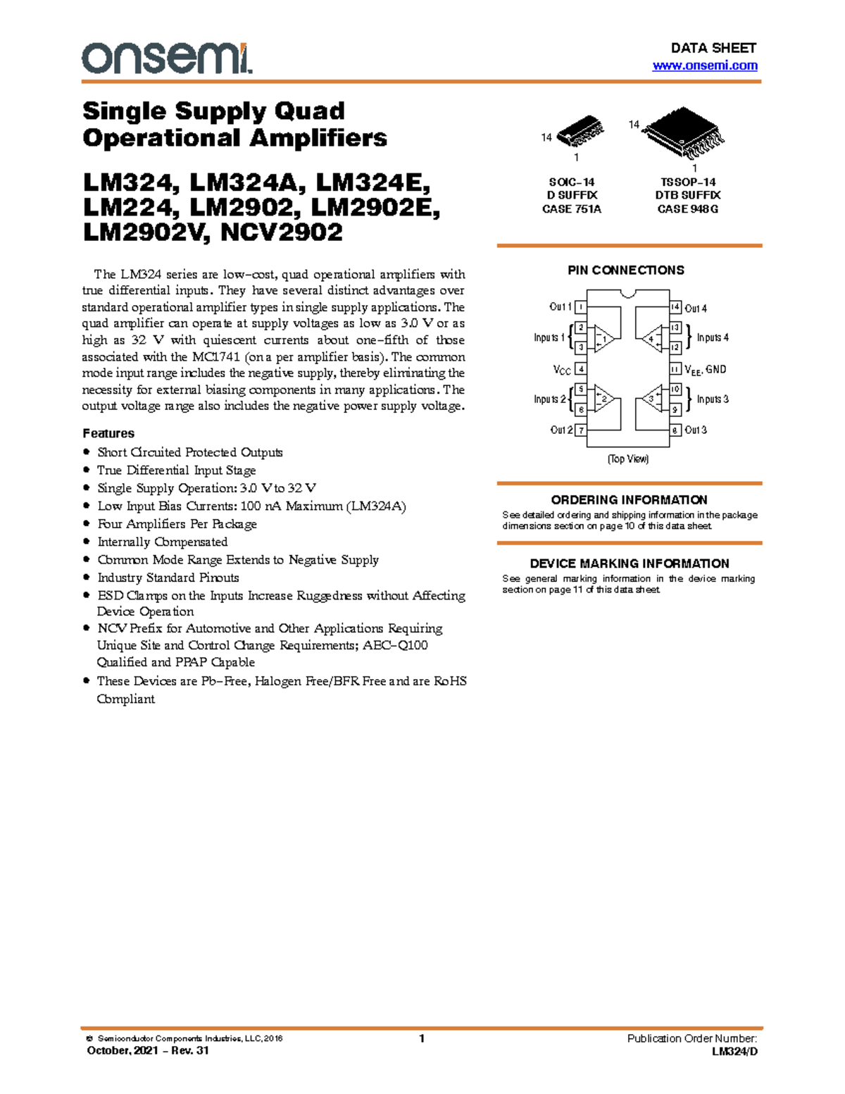 LM324-D - Electrónica - DATA SHEET onsemi © Semiconductor Components ...