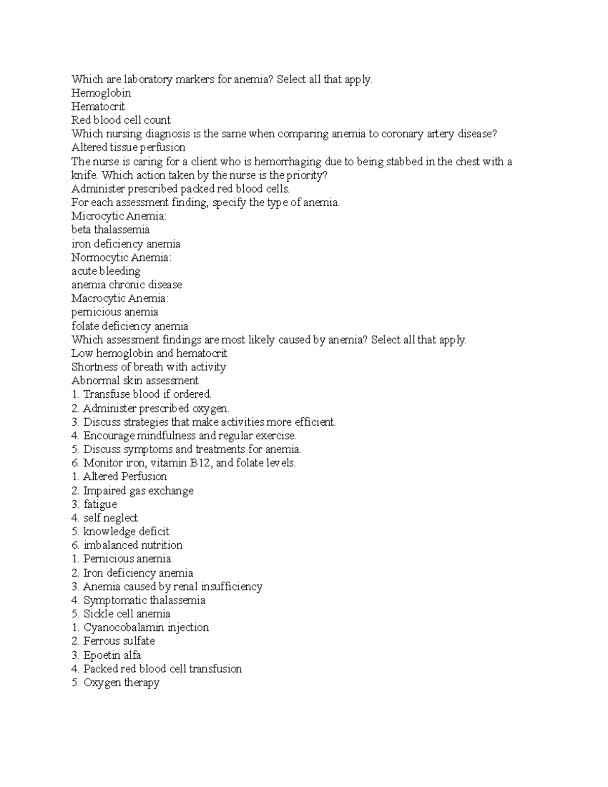 NR 324 Edapt Anemias Which are laboratory markers for anemia? Select