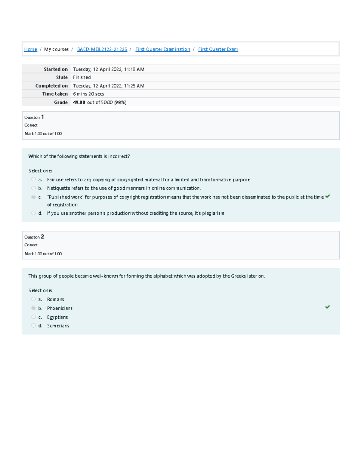 Media and Information Literacy First Quarter Exam - Home / My courses ...