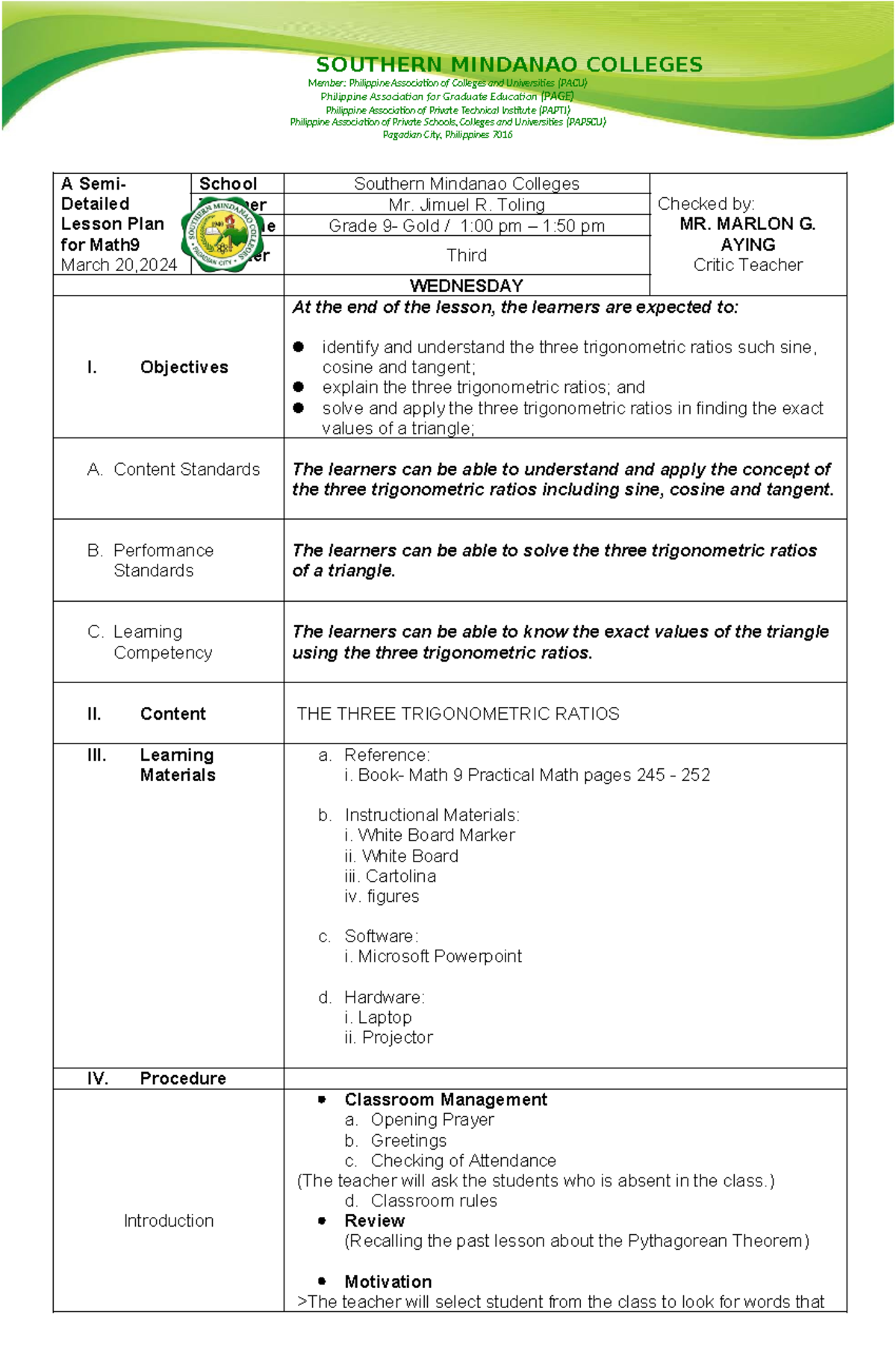 Lesson Plan for Demo jingjing final - SOUTHERN MINDANAO COLLEGES Member ...