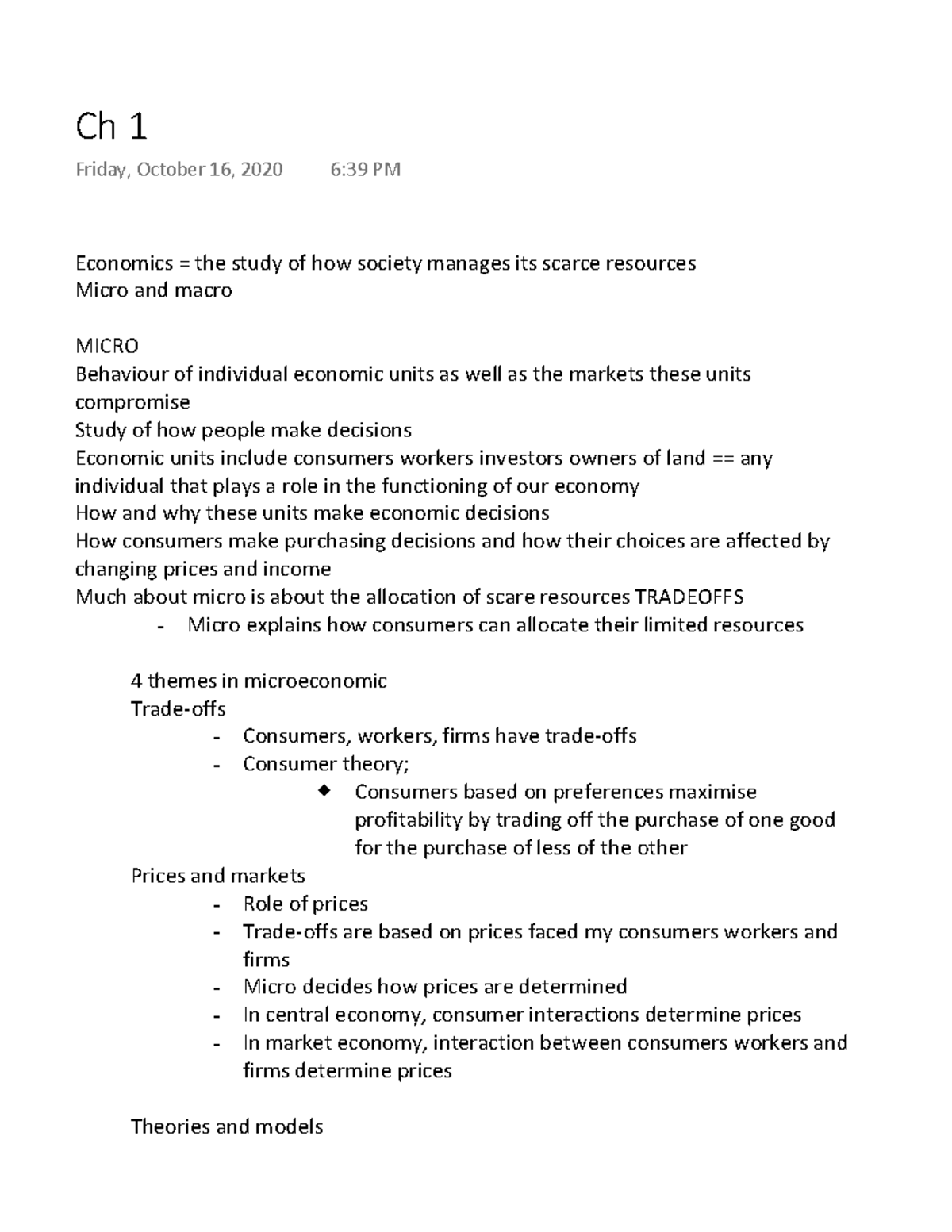 Ch 1 - Chapter 1 notes COMM 220 - Economics = the study of how society ...