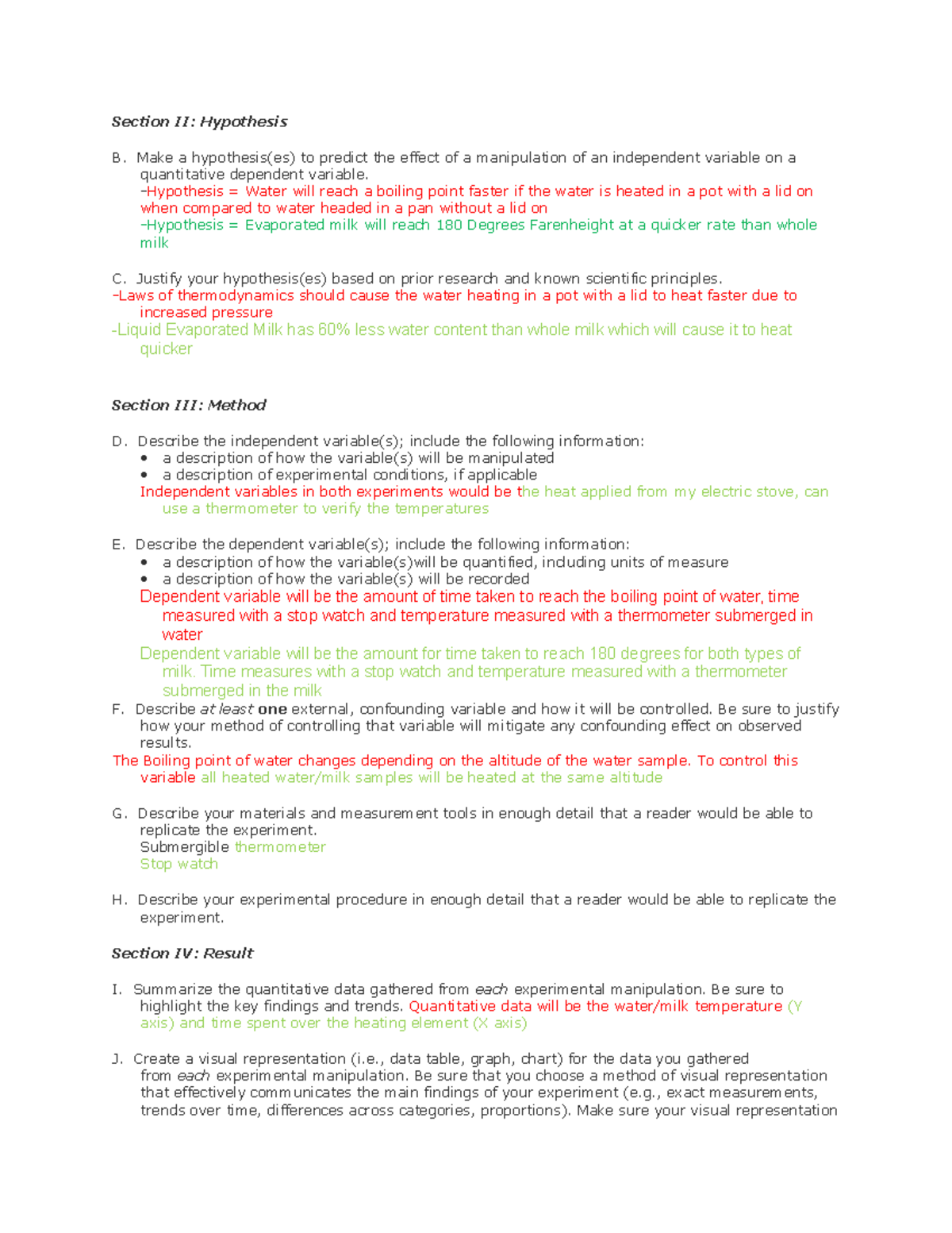 Natural science lab - Section II: Hypothesis B. Make a hypothesis(es ...