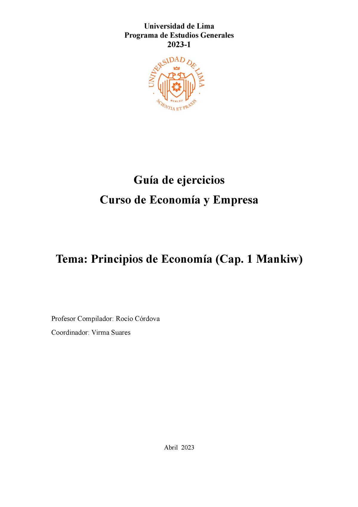 Guia de Ejercicios para clase - Cap 1 Mankiw Principios de economía ...