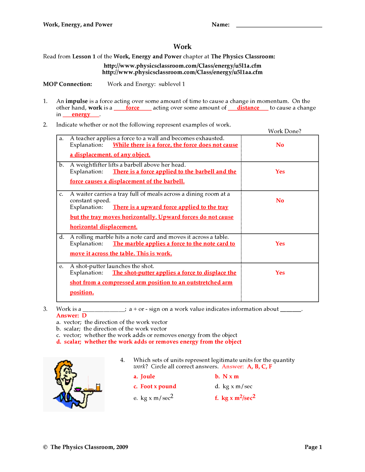 Energy Packet Key Jhi Work Energy And Power Name Work Read From Lesson Of The Work