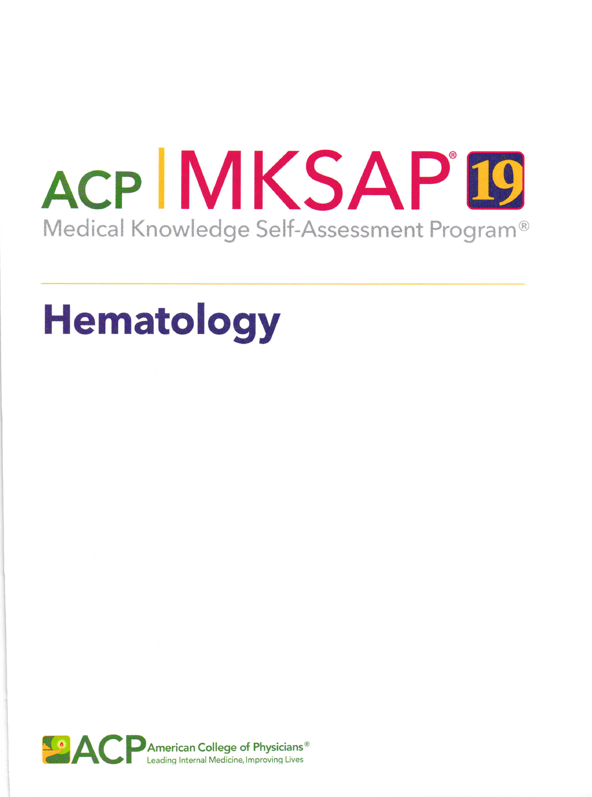 Mksap 19 Medical Knowledge Self-assessment Program. Hematology ...