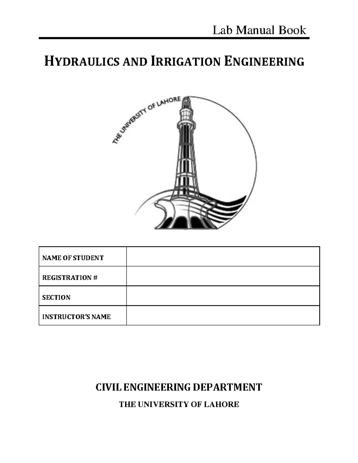 Irrigation Engineer Laboratory Manual NAME OF STUDENT REGISTRATION