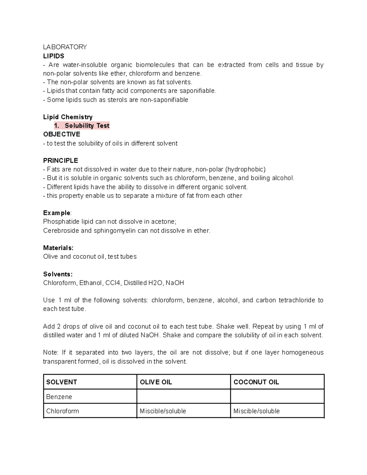 Chem Lecture LABORATORY LIPIDS Are waterinsoluble organic