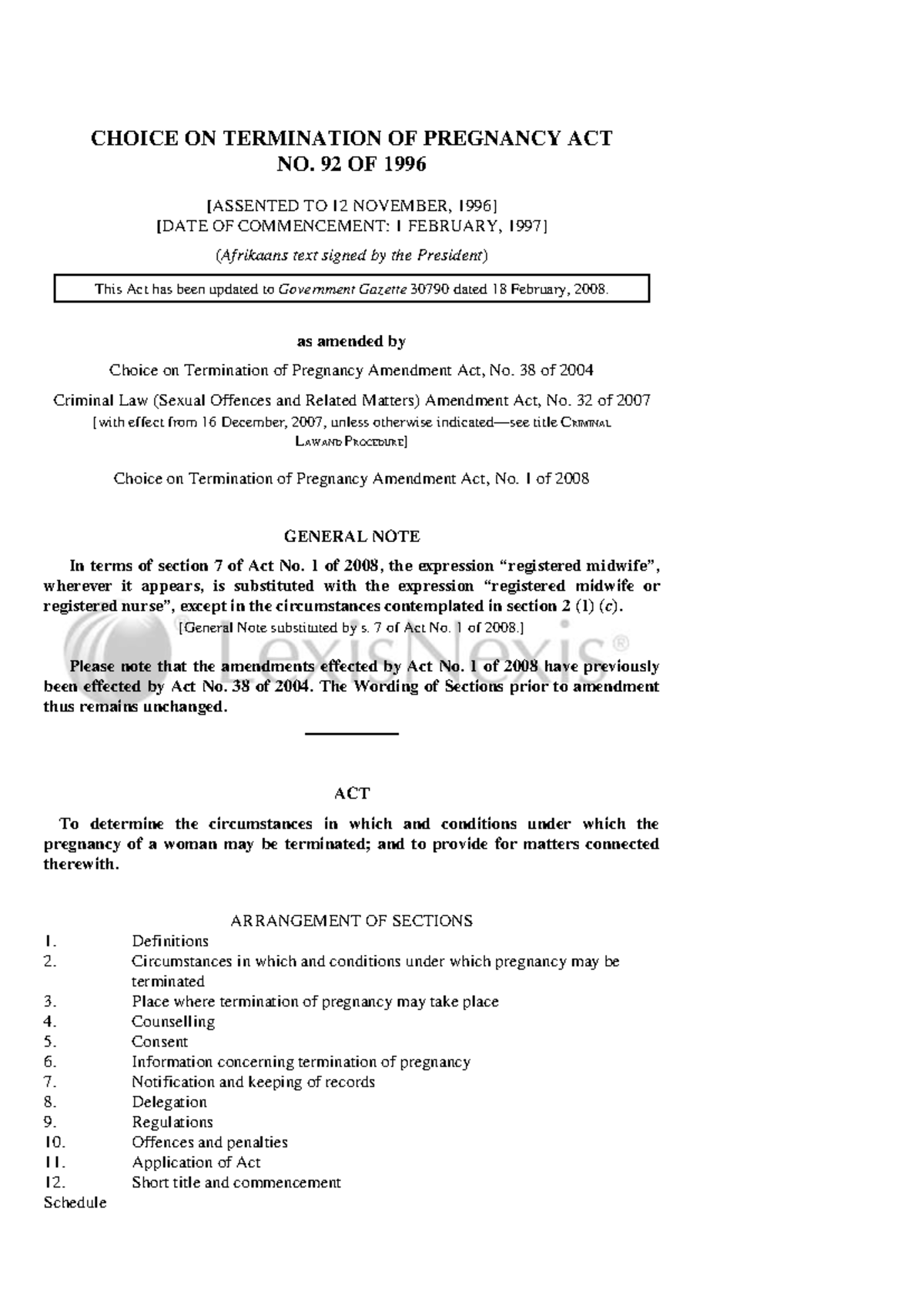 Choice on Termination of Pregnancy Act No - CHOICE ON TERMINATION OF ...