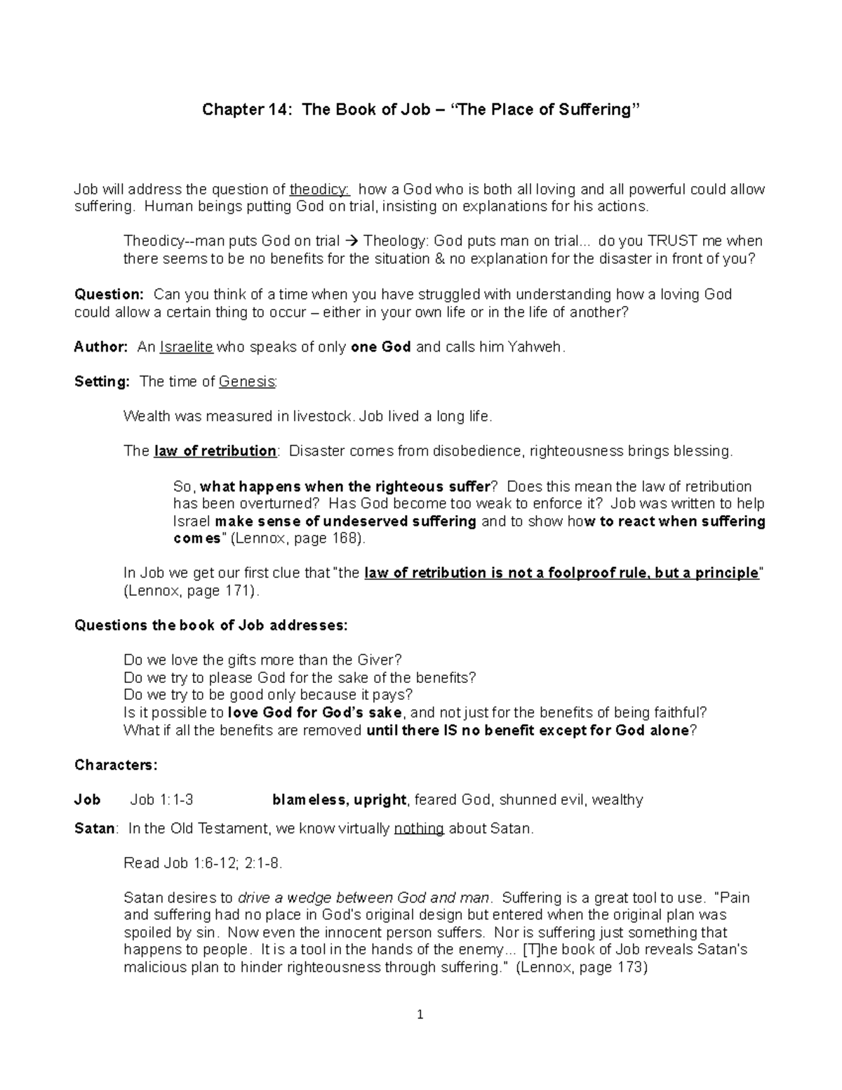 Job Lecture Notes 15 Chapter 14 The Book Of Job The Place Of 