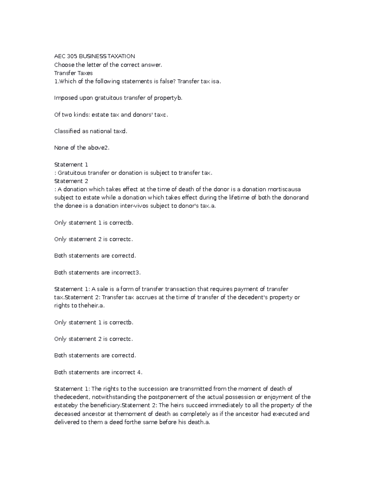 AEC 101 Obligations AND Contracts Prelims - AEC 305 BUSINESS TAXATION ...