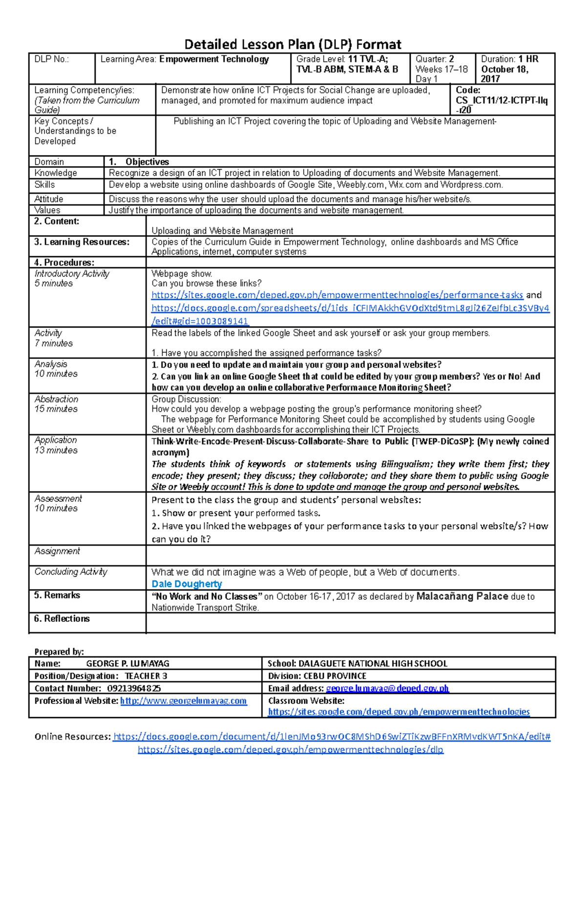 Weeks 17-18, Day 1 - Summurize - Detailed Lesson Plan (DLP) Format DLP ...
