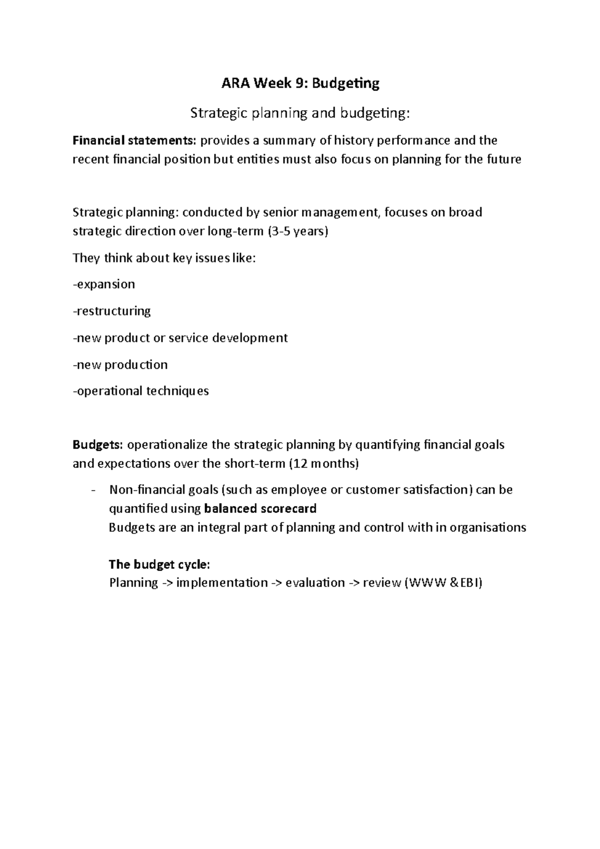 ARA Week 9 (notes from lecture and textbook) - ACCT10001 - Unimelb ...