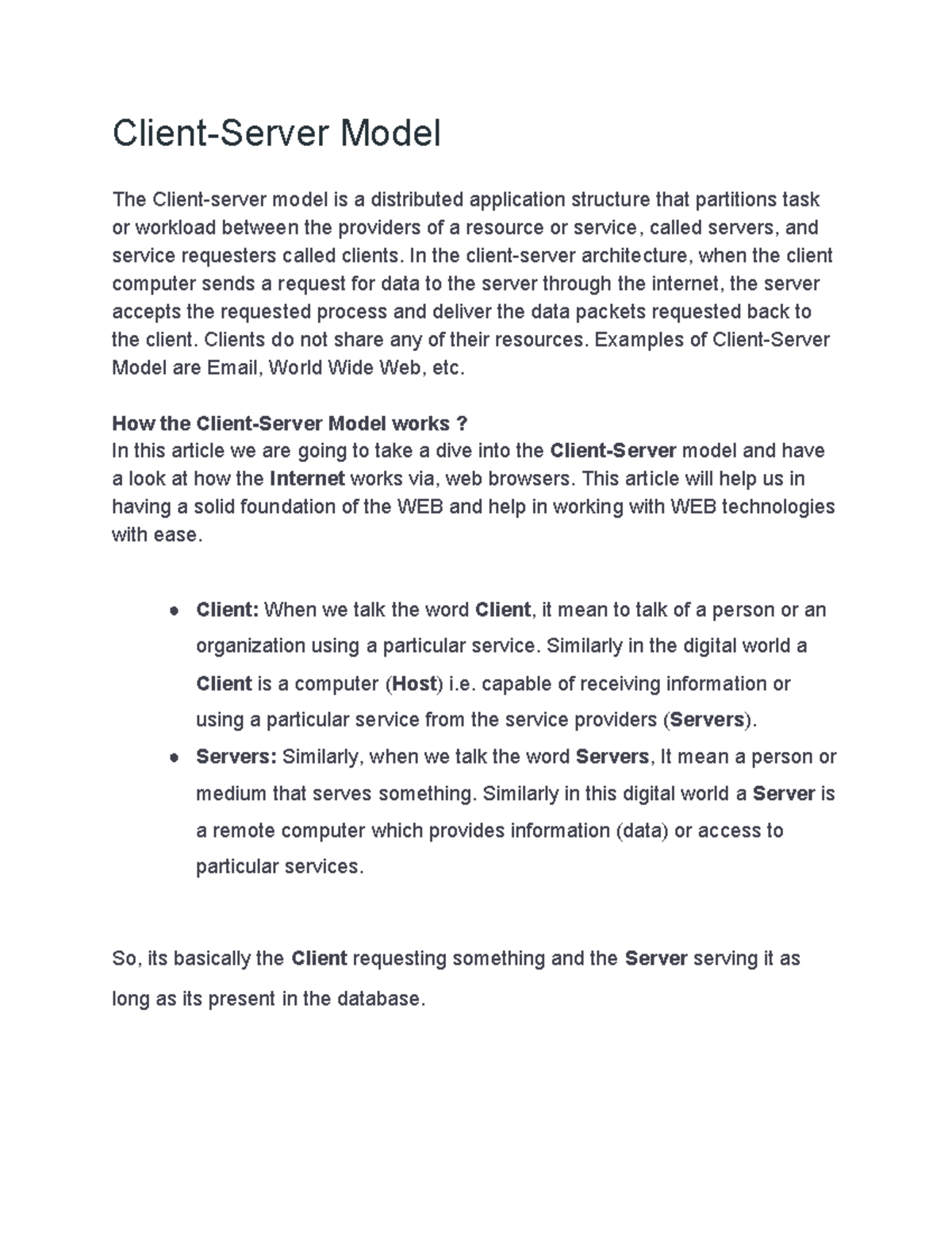 2.Client-Server Model - Client-Server Model The Client-server model is ...