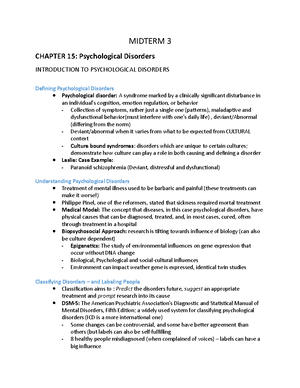 Pysch 100B Final Notes - TOPIC 7: PSYCHOLOGICAL DISORDERS I-III LECTURE ...