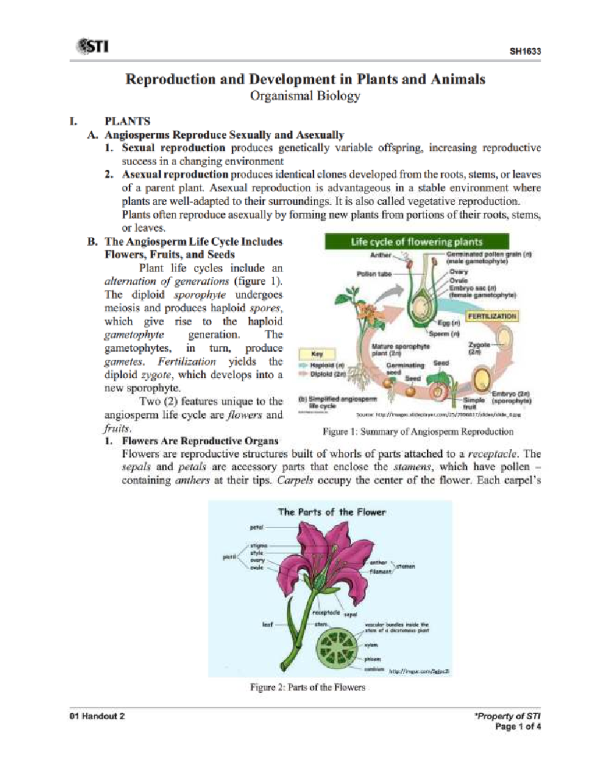 01 Handout 2 - Reproduction and Development in Plants and Animals ...