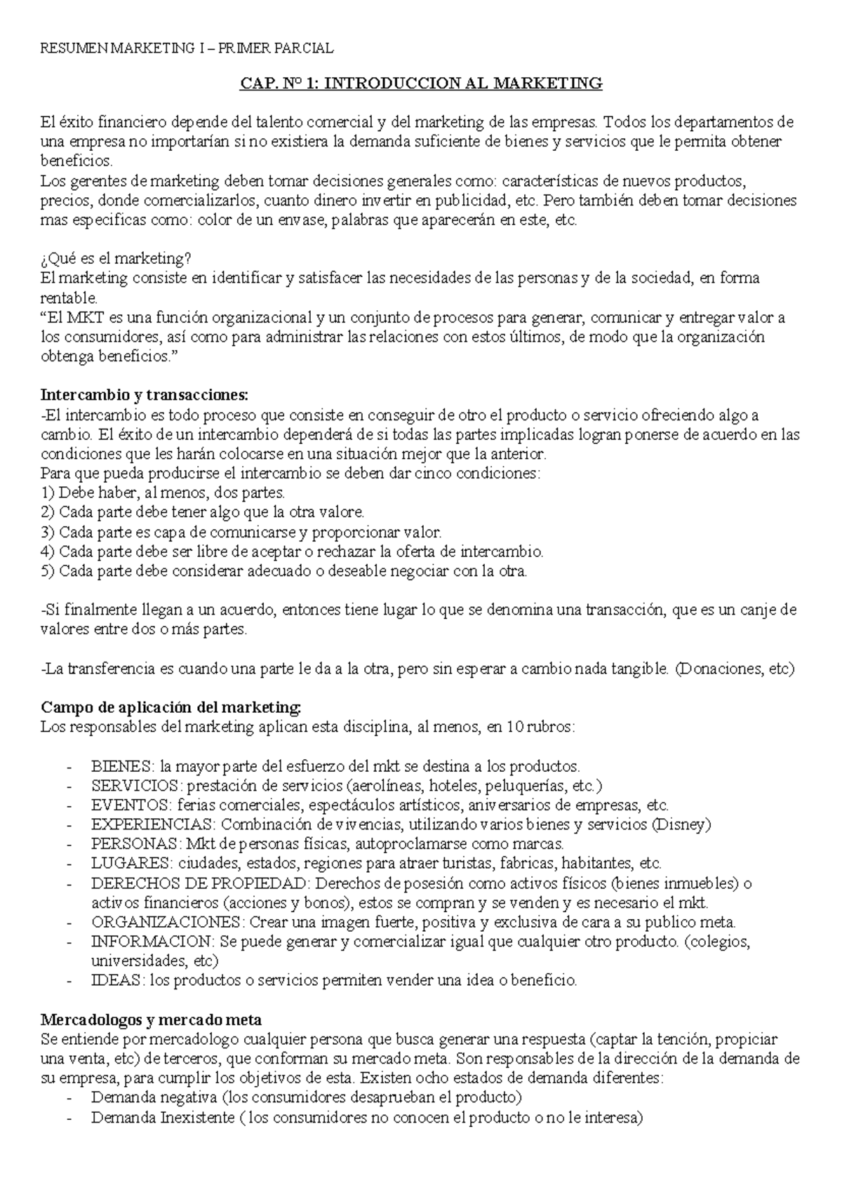 Resumen Marketing I mod 1 y 2 - RESUMEN MARKETING I – PRIMER PARCIAL ...