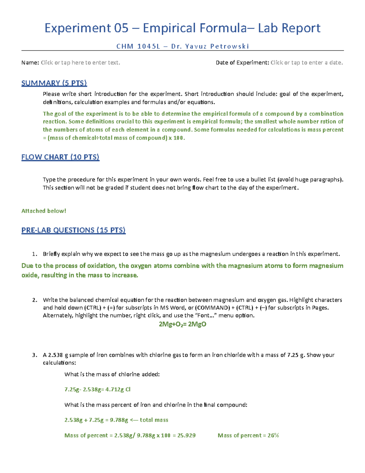 Exp5-Lab Report-Emprical Formula 3 - Experiment 05 – Empirical Formula ...