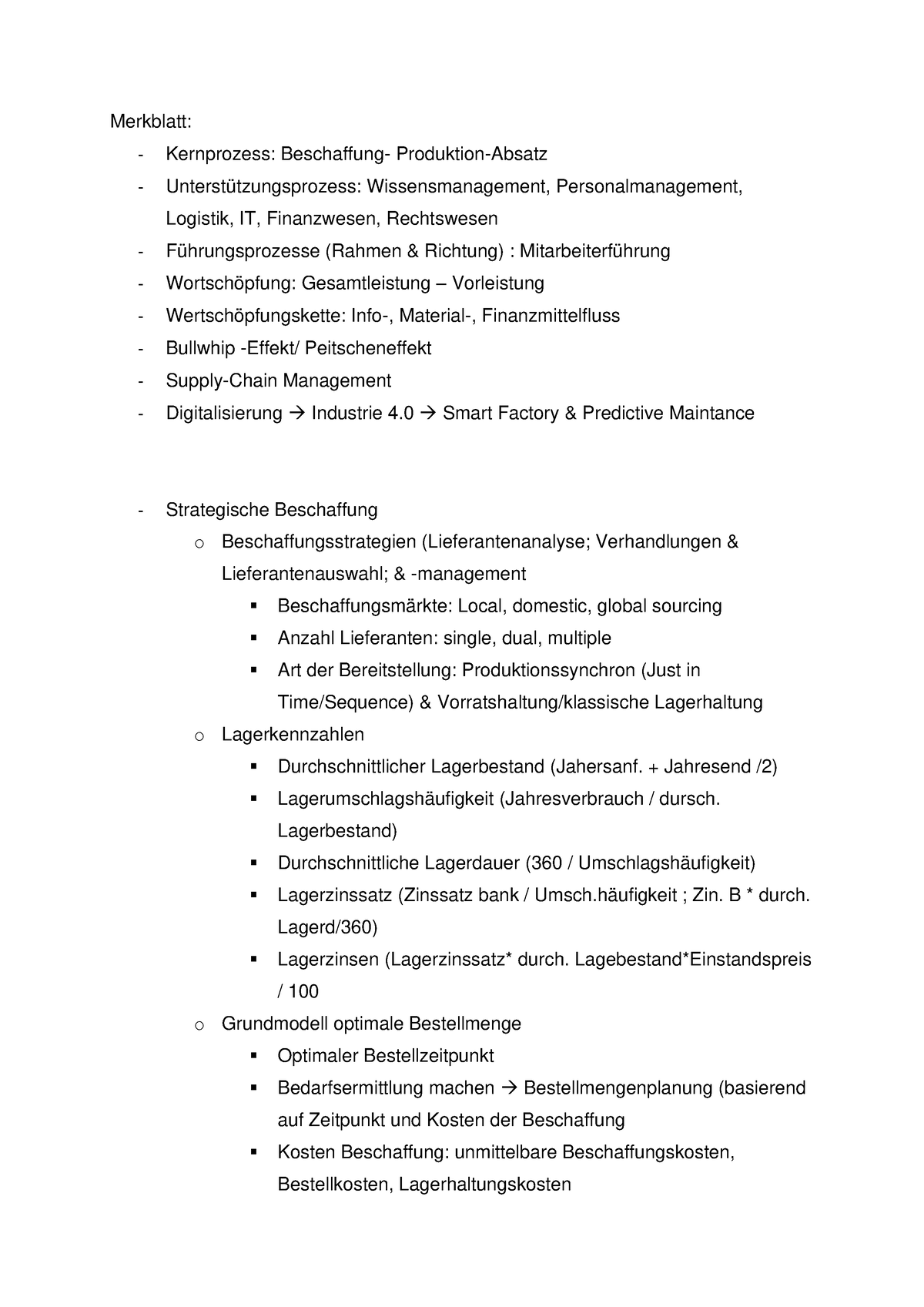 Merkblatt BWL II - Merkblatt: - Kernprozess: Beschaffung- Produktion ...