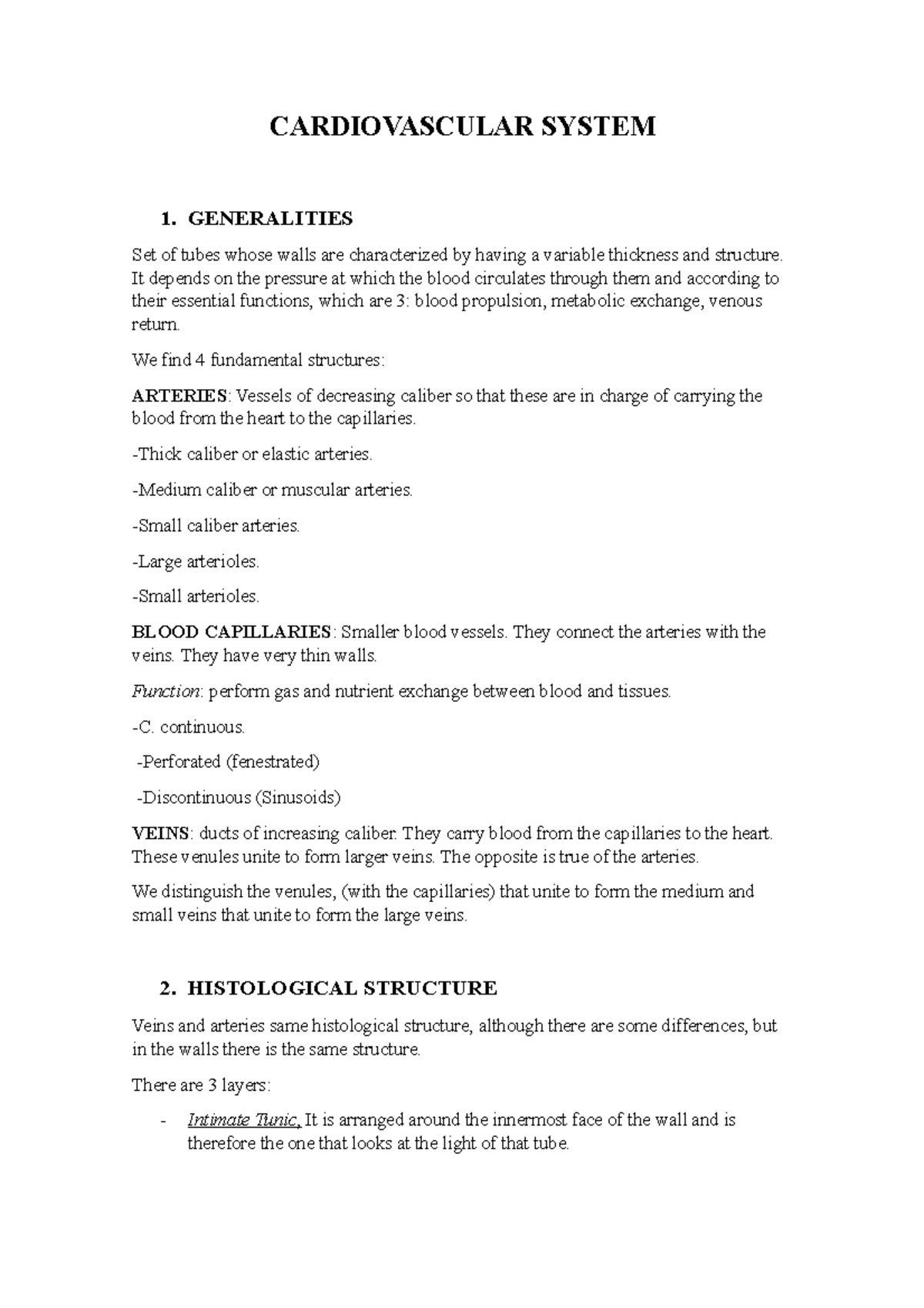 Lesson 9 - Lecture notes 9 - CARDIOVASCULAR SYSTEM 1. GENERALITIES Set ...