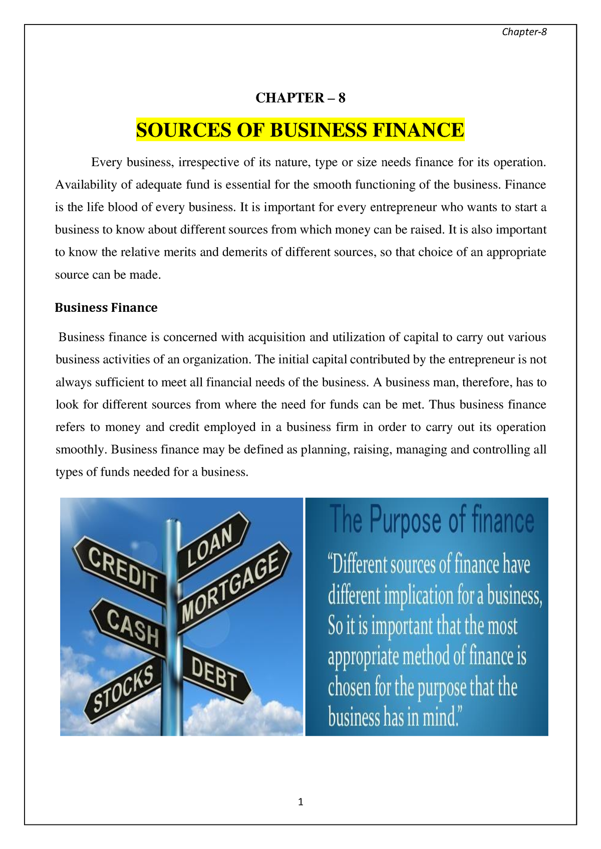 case study on sources of business finance