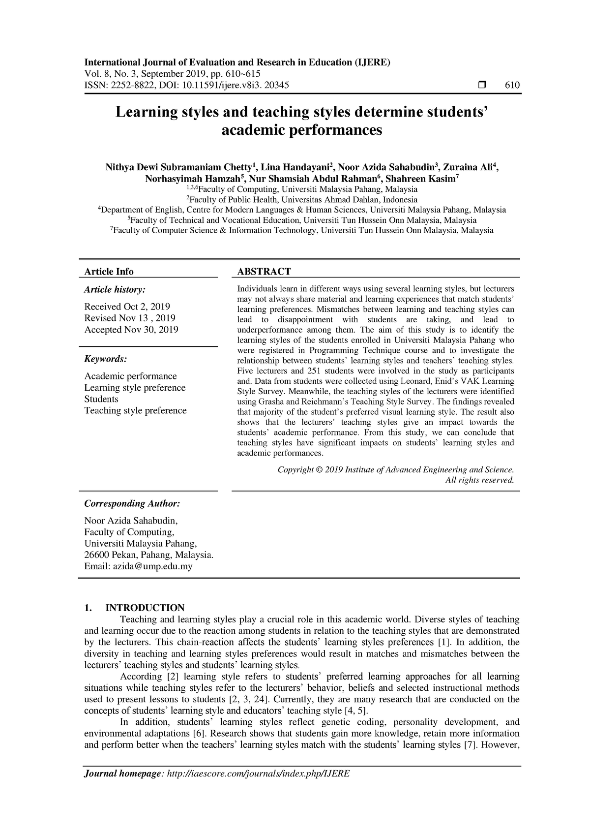 Learning styles and teaching styles determine students’ academic ...