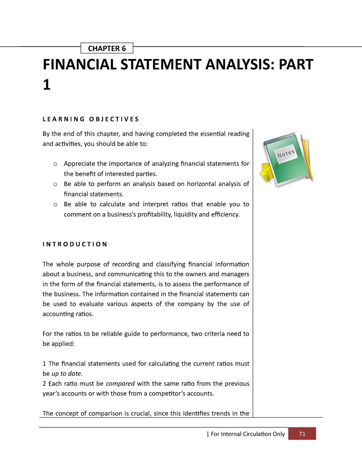 Chapter 6 Student - Notes - CHAPTER 6 FINANCIAL STATEMENT ANALYSIS ...