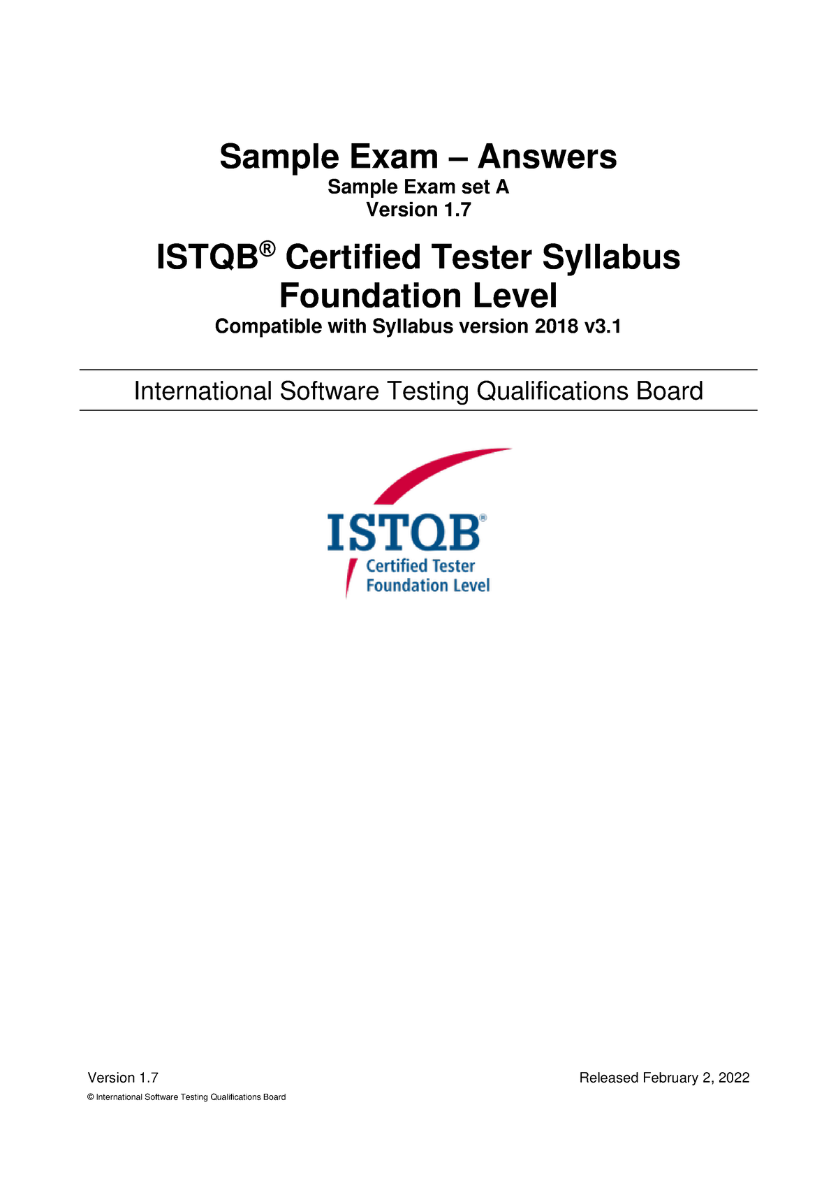 Istqb-CTFL-2018 V3 - ISTQB Test - Version 1 Released February 2, 2022 ...