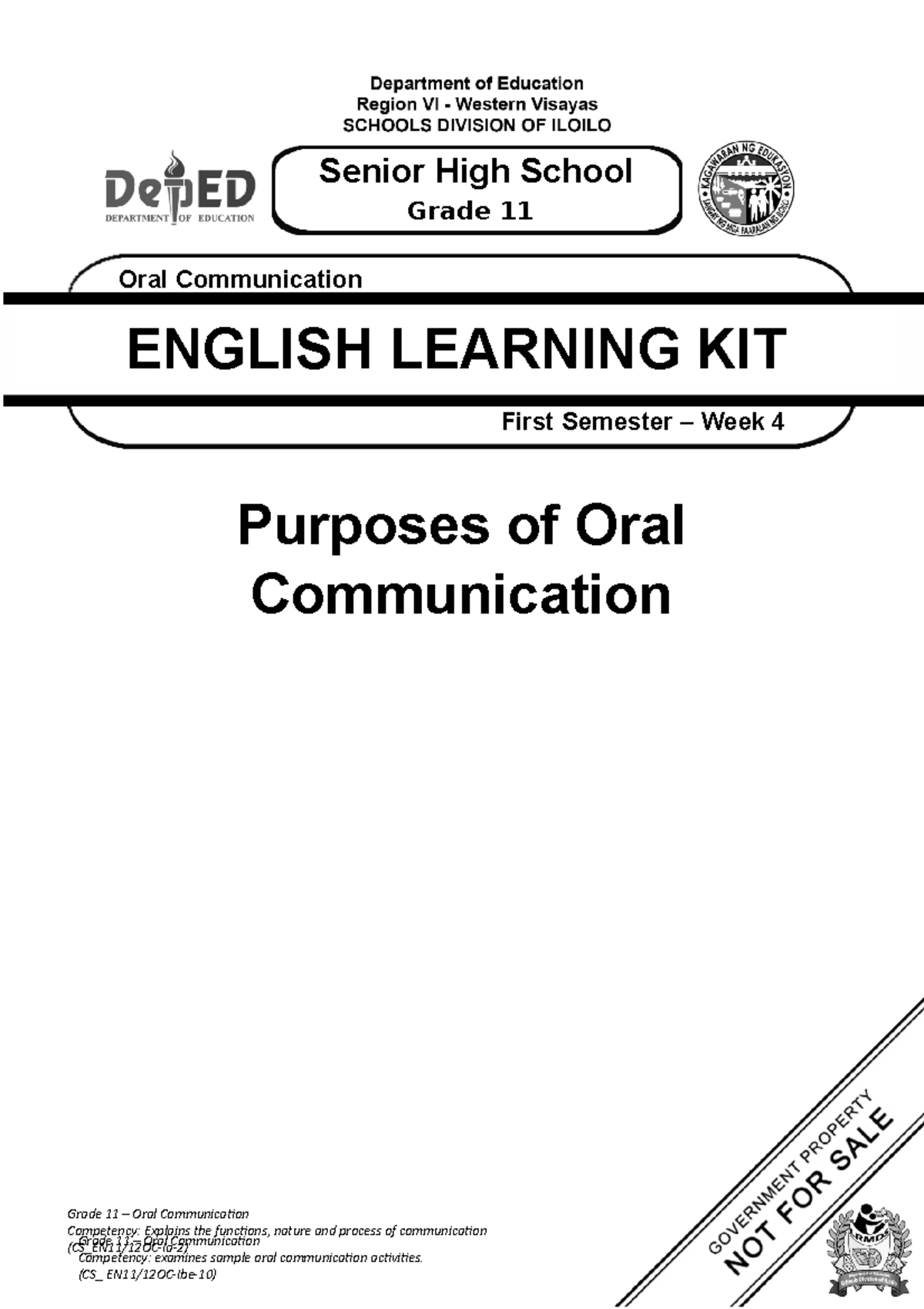 ORAL COM WEEK4 none Senior High School ENGLISH LEARNING KIT Grade