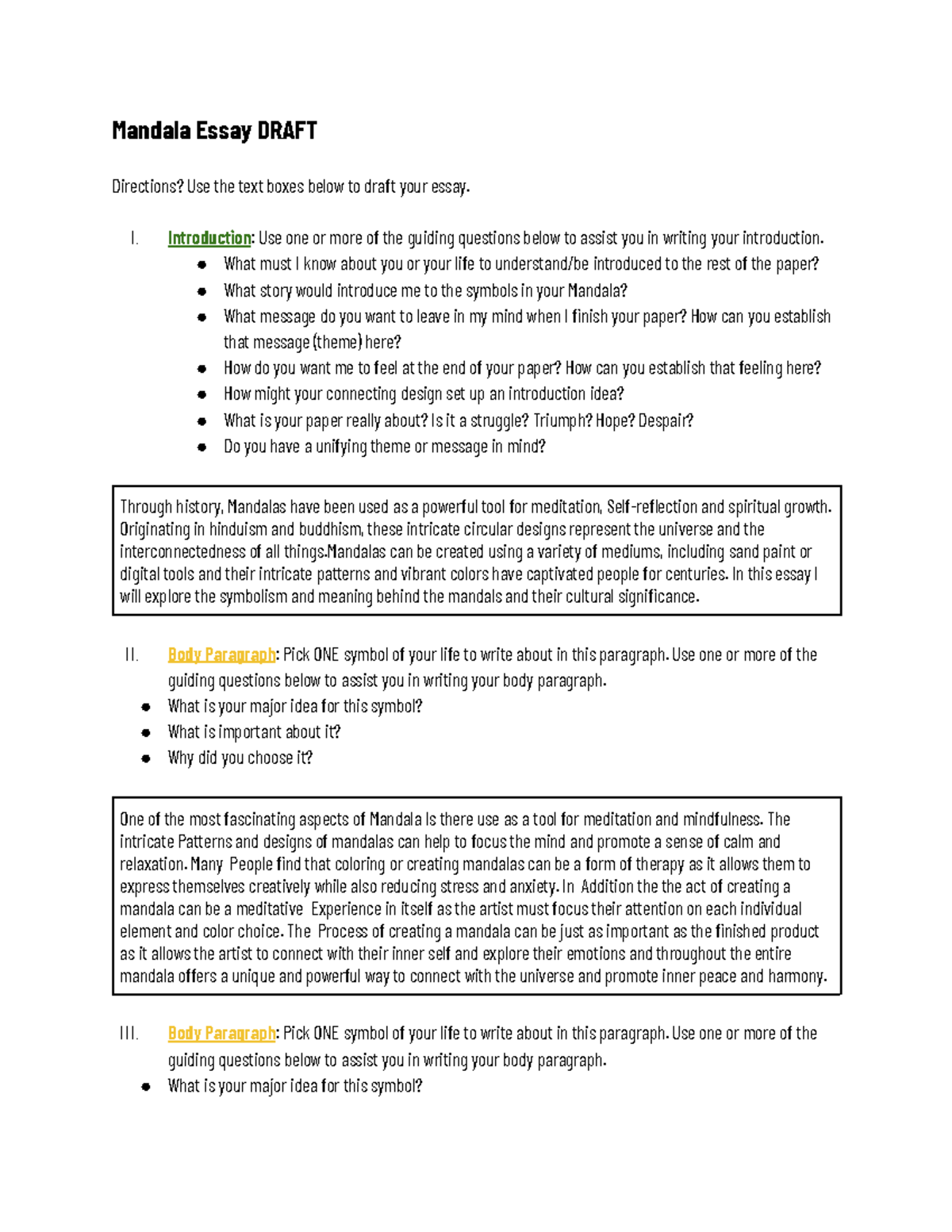 mandala essay outline