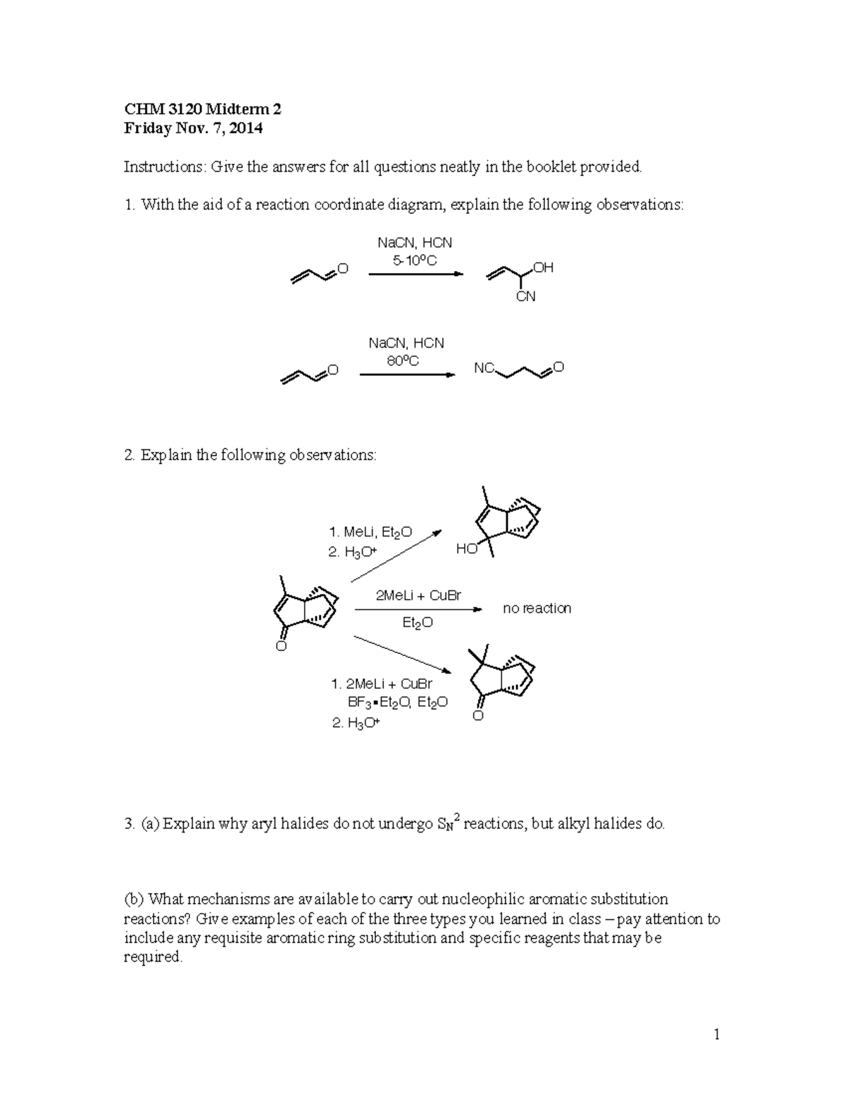 Exam November 2014, Questions And Answers - CHM 3120 Midterm 2 Friday ...