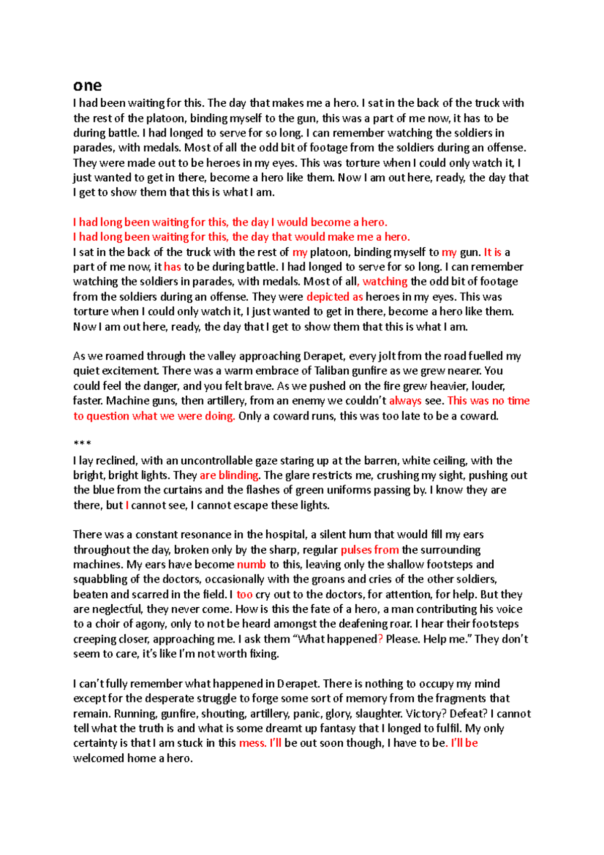 One - creative writing idea - one I had been waiting for this. The day ...