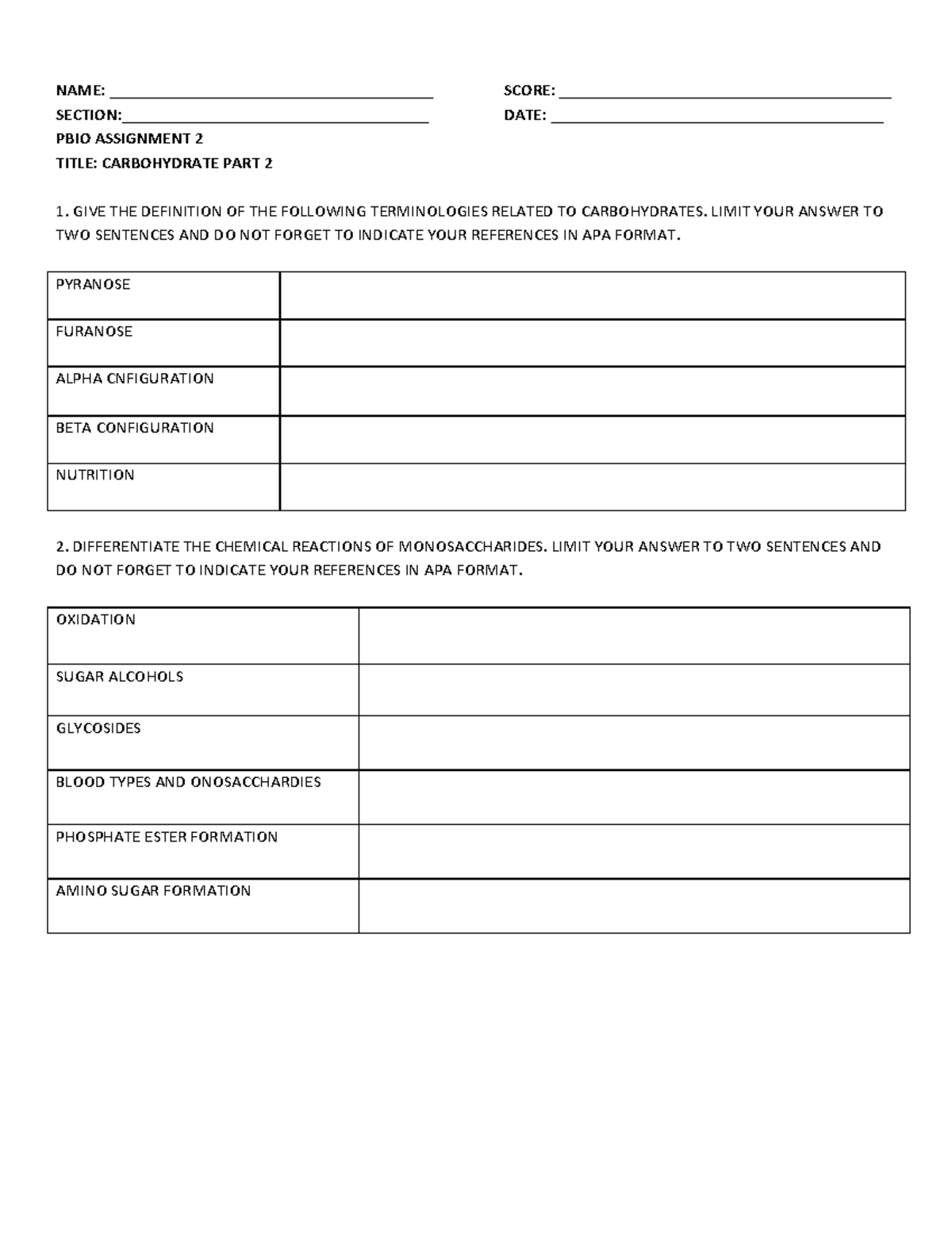 Assignment-2 -carbohydrates-part-2 - Name 