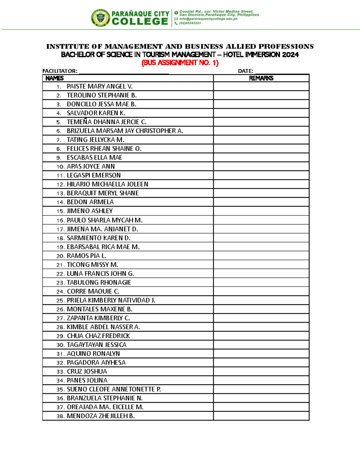 Hotel Immersion BUS Assignment Edited - INSTITUTE OF MANAGEMENT AND ...