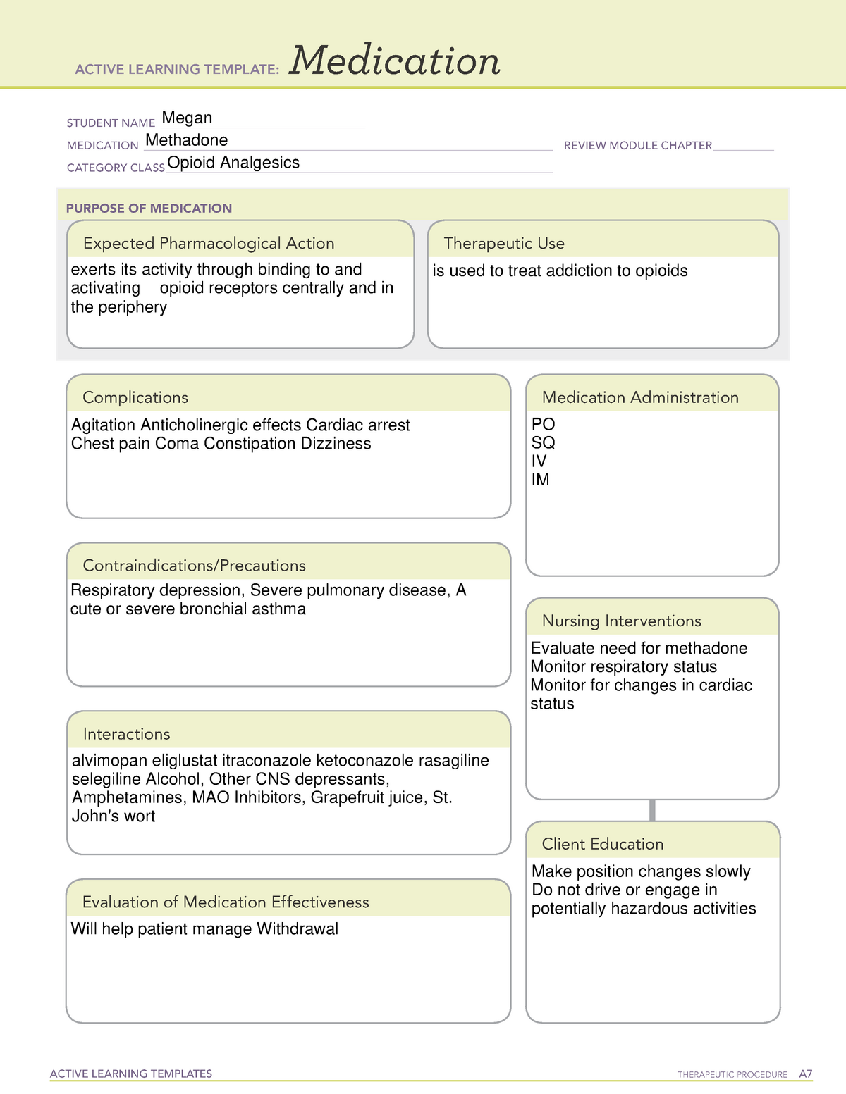 Active Learning Template medication Methadone ACTIVE LEARNING