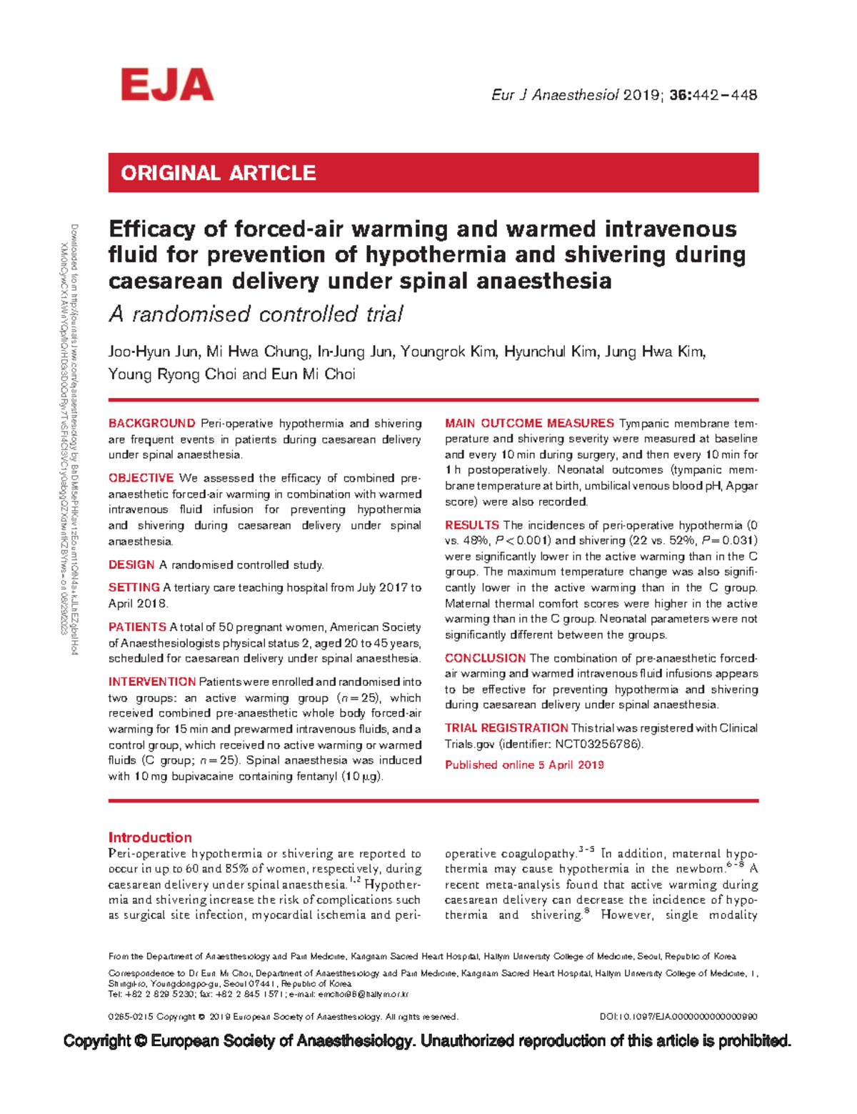 Efficacy of forced-air warming and warmed intravenous fluid for ...