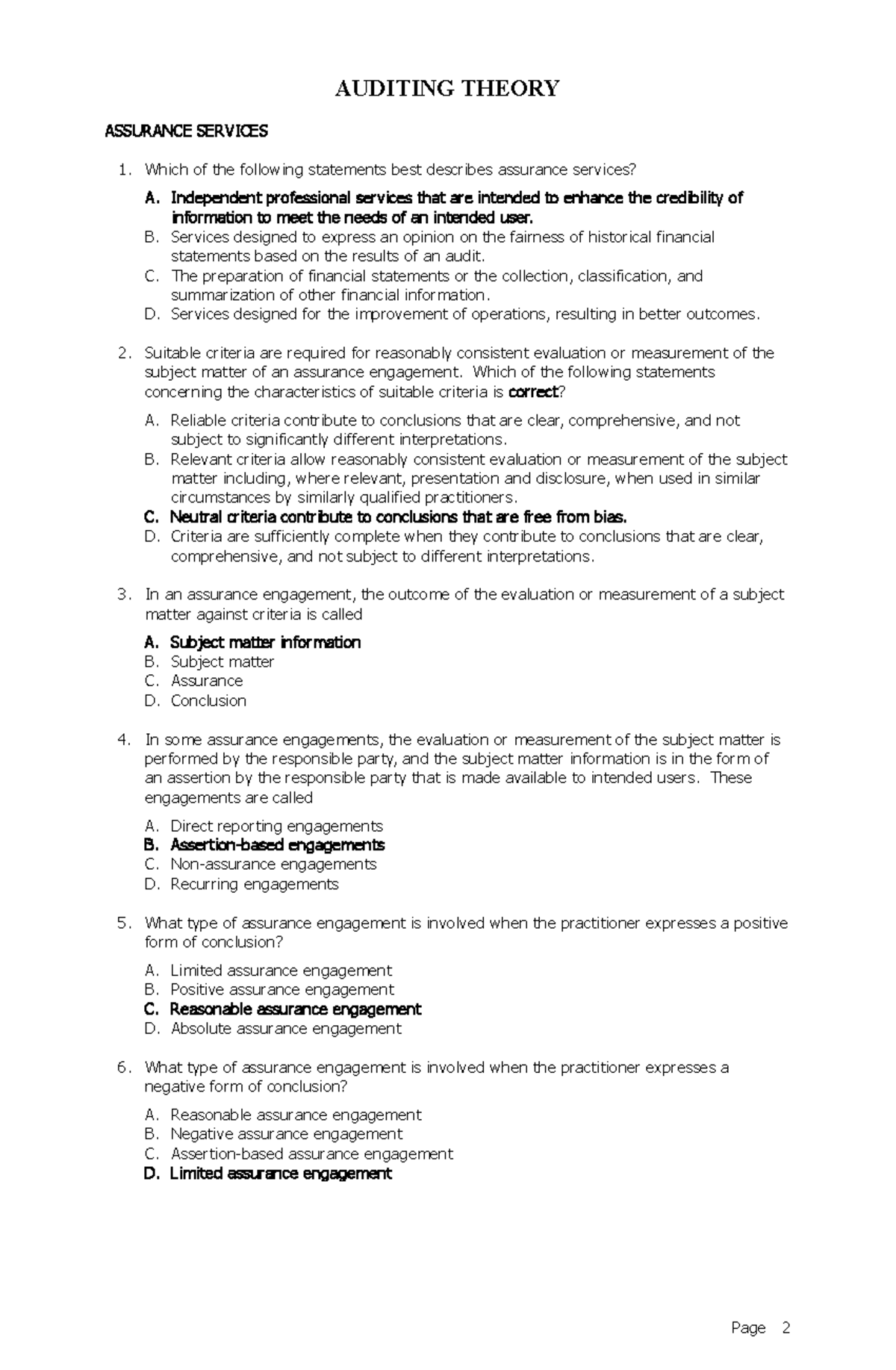 Auditing Theory Practice Set For Students - AUDITING THEORY ASSURANCE ...