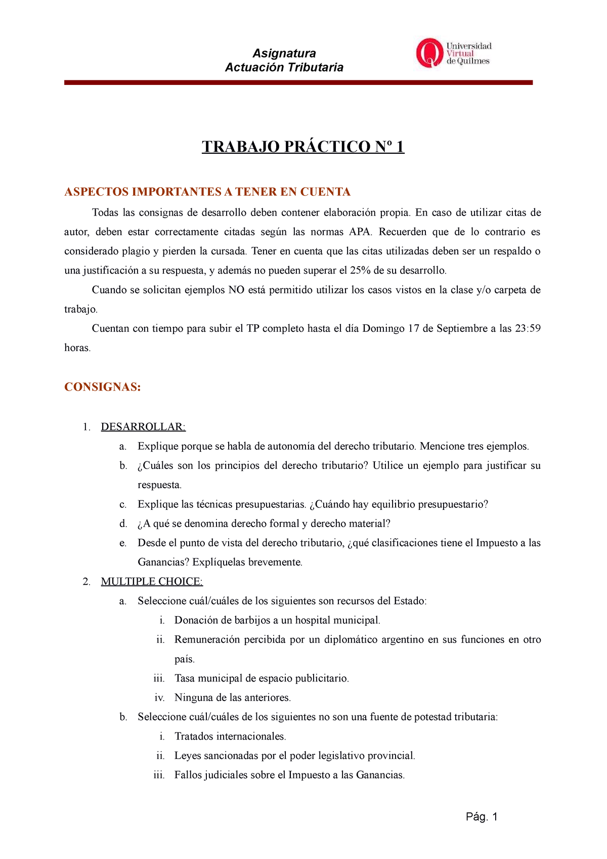 Tp N°1 Trabajo Practico Trabajo PrÁctico Nº 1 Aspectos Importantes A Tener En Cuenta Todas 5510