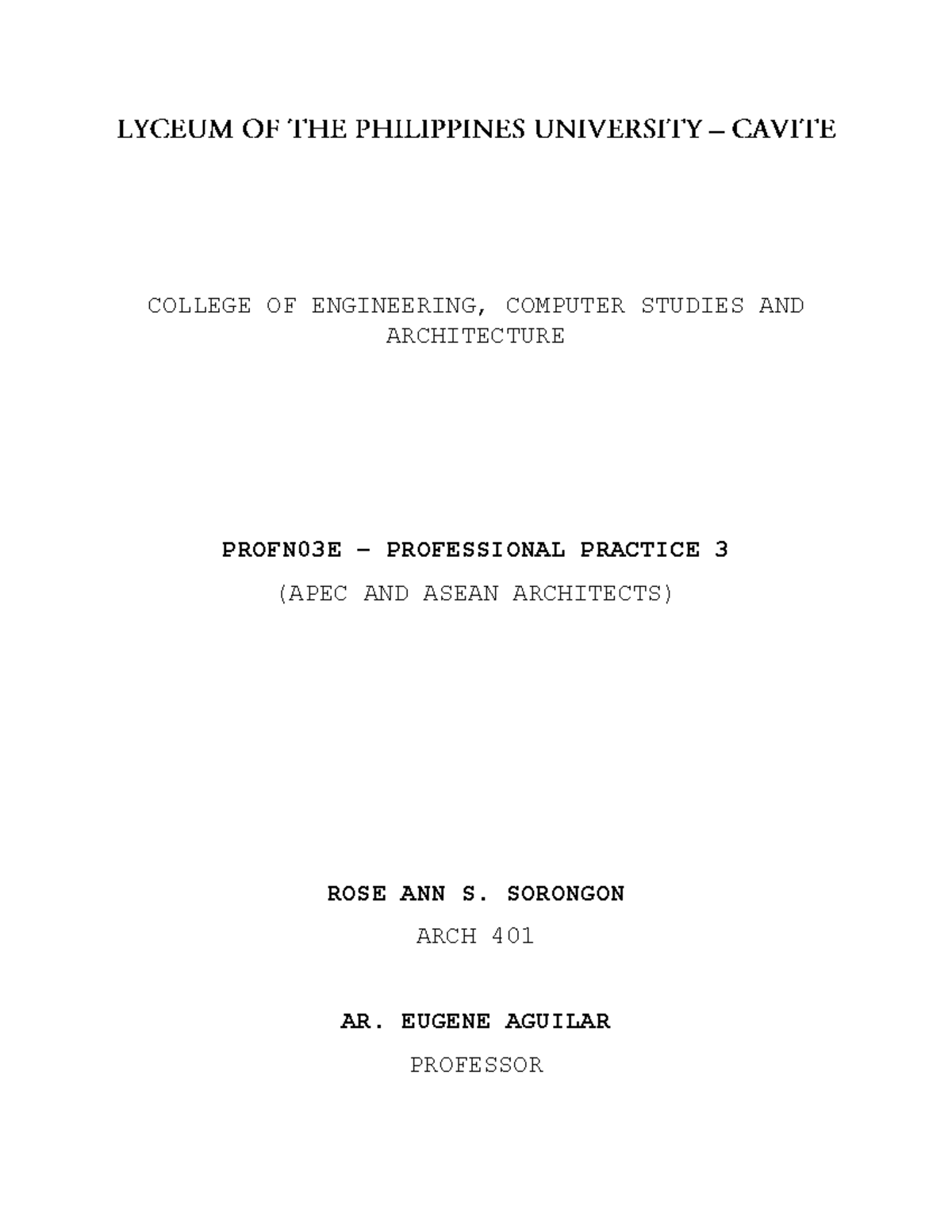 APEC AND ASEAN Architects COLLEGE OF ENGINEERING, COMPUTER STUDIES