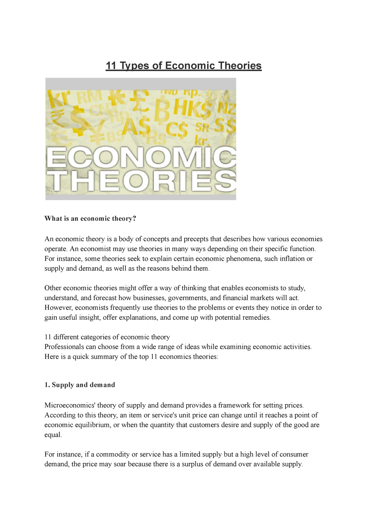 new economic theories assignment