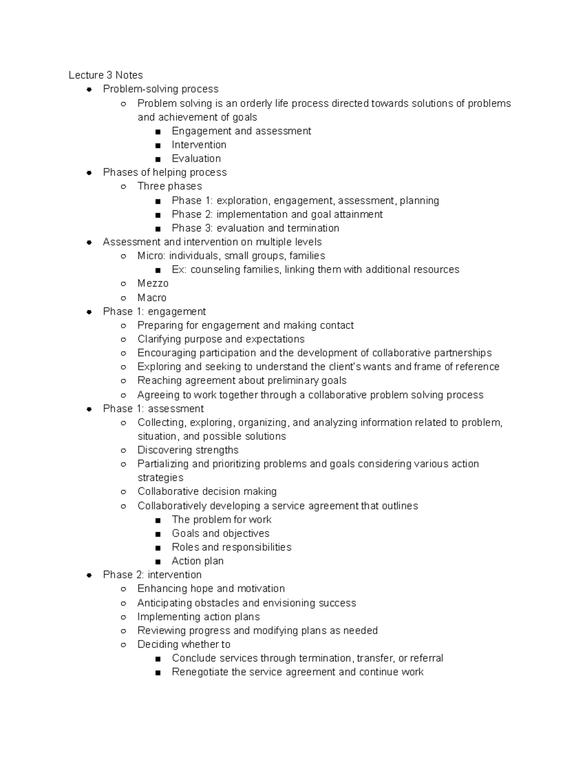 Lecture 3 Notes Problem Solving And Phases Of The Helping Process 