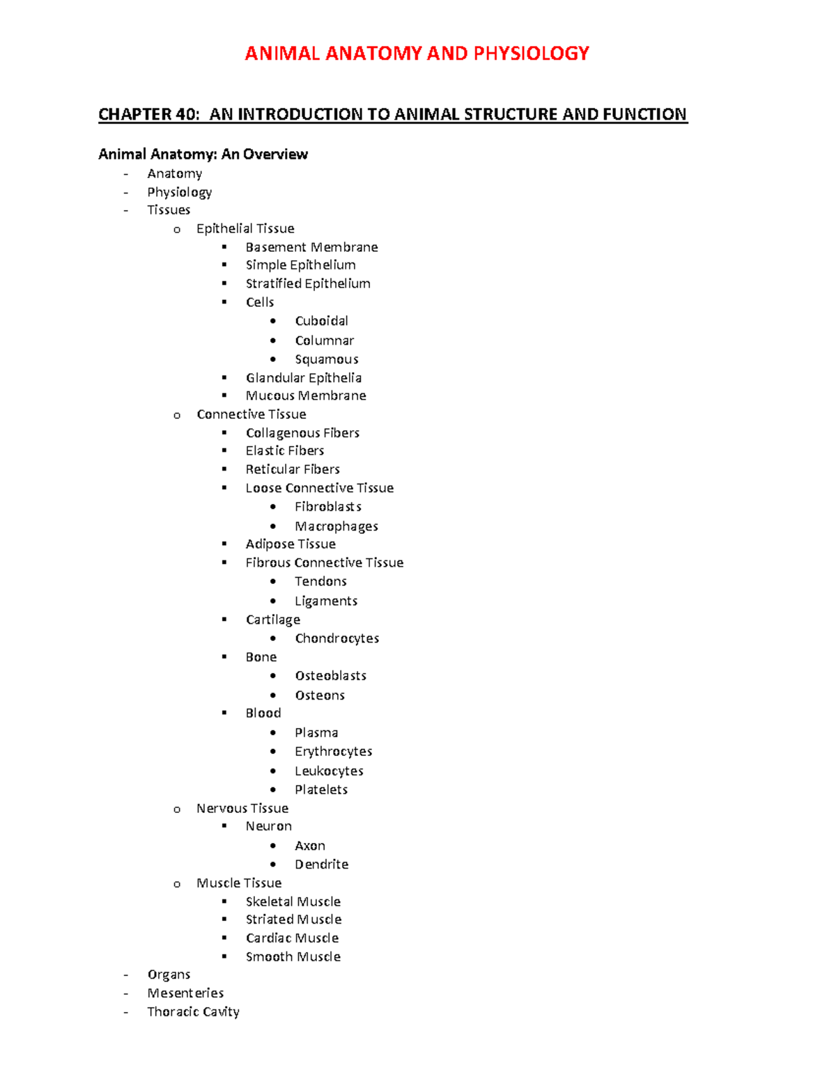 Animal Anatomy and Physiology ANIMAL ANATOMY AND PHYSIOLOGY CHAPTER