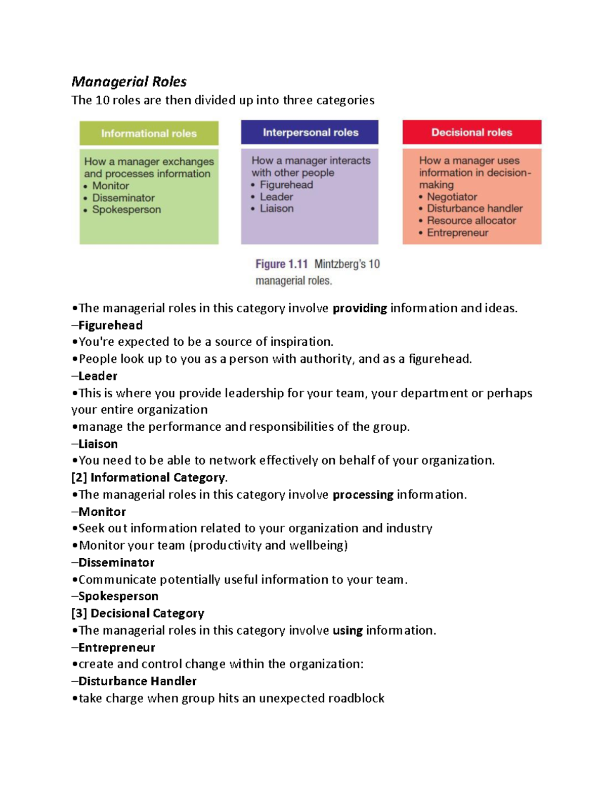 Managerial Roles Managerial Roles The 10 roles are then divided up