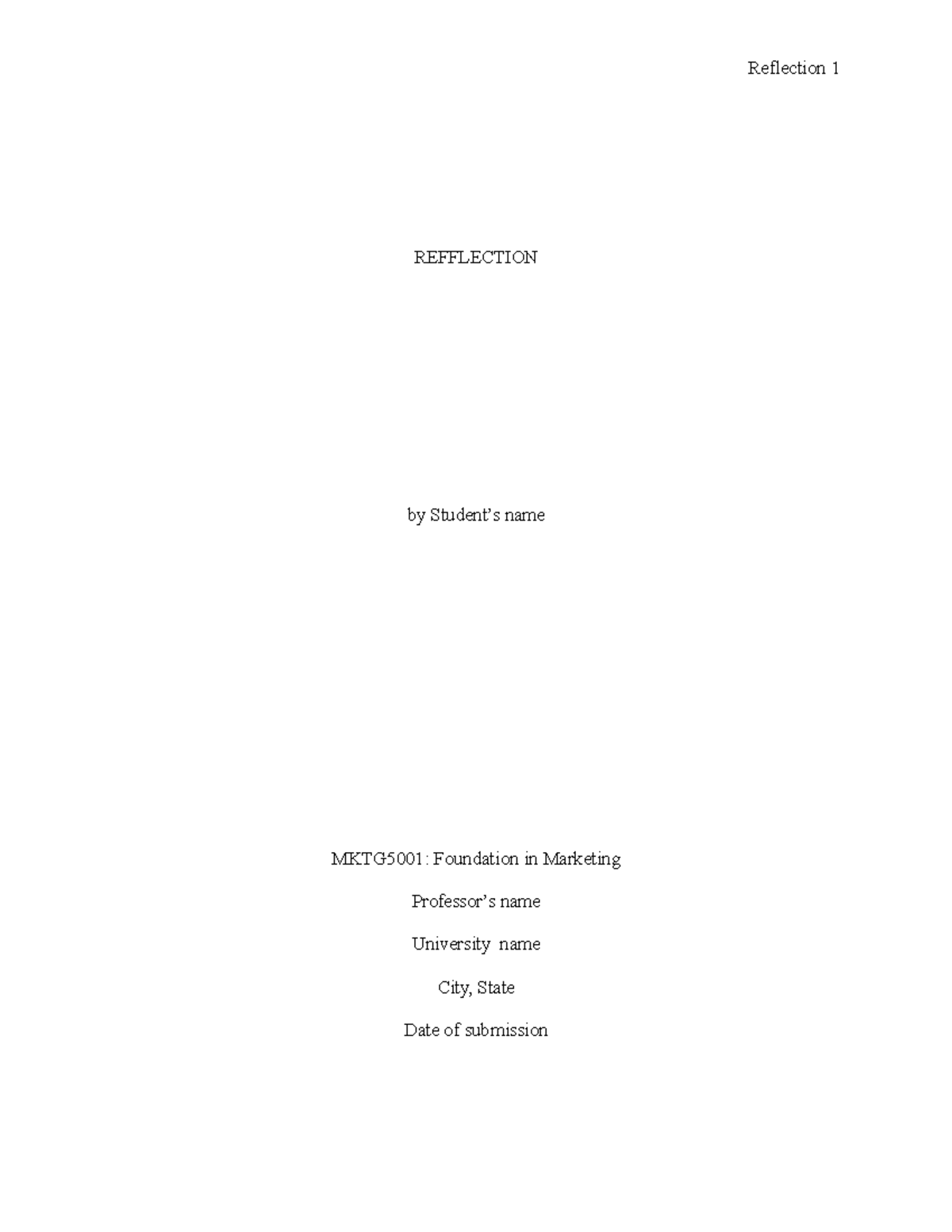 Foundation in Marketing - REFFLECTION by Student’s name MKTG5001 ...