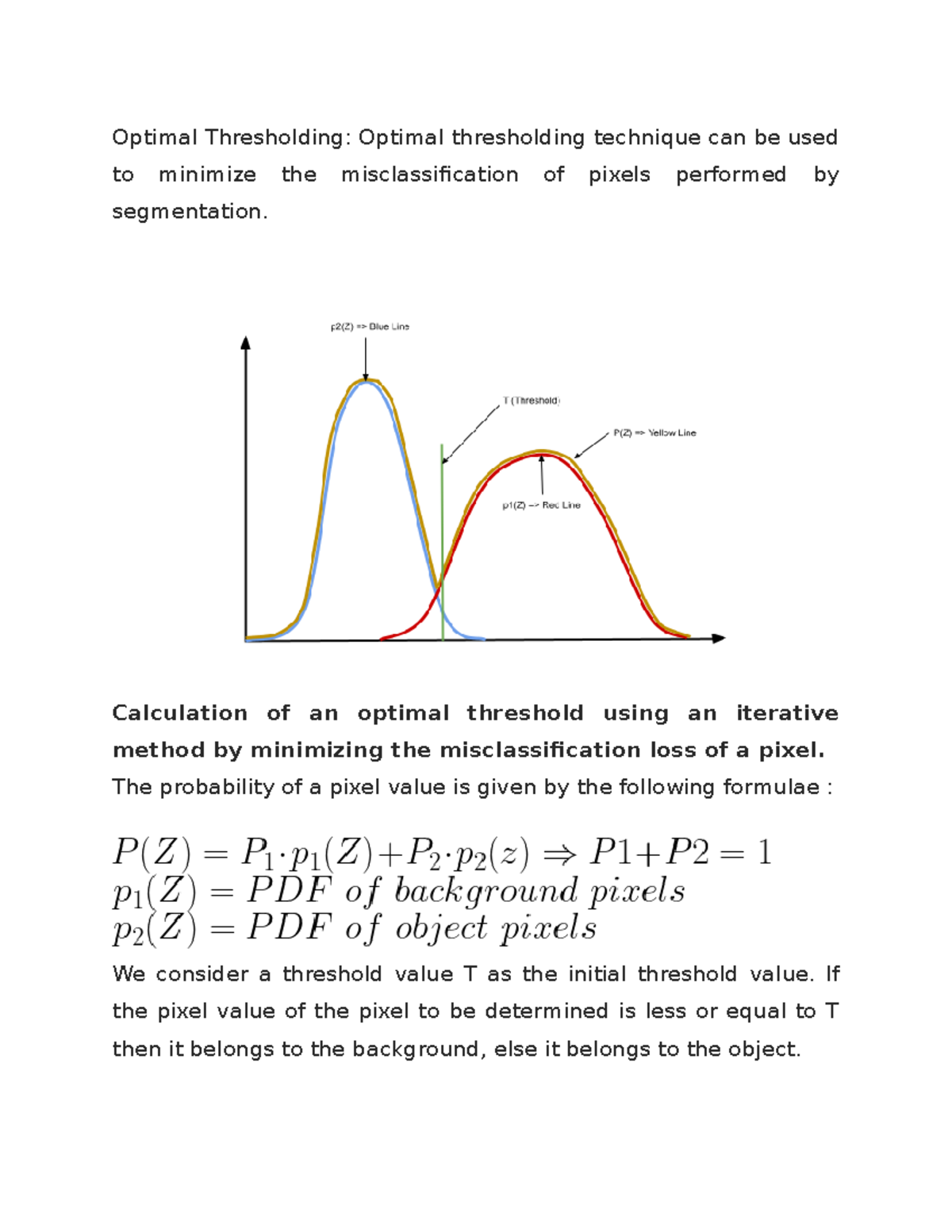 Optimal Thresholding - Lecture notes for CMPT 487 - Optimal ...
