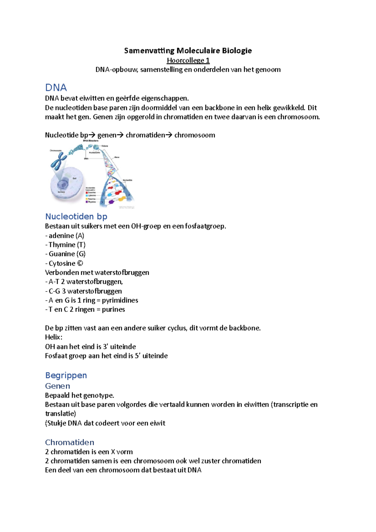 Samenvatting Moleculaire Biologie - Moleculaire Biologie - Inholland ...