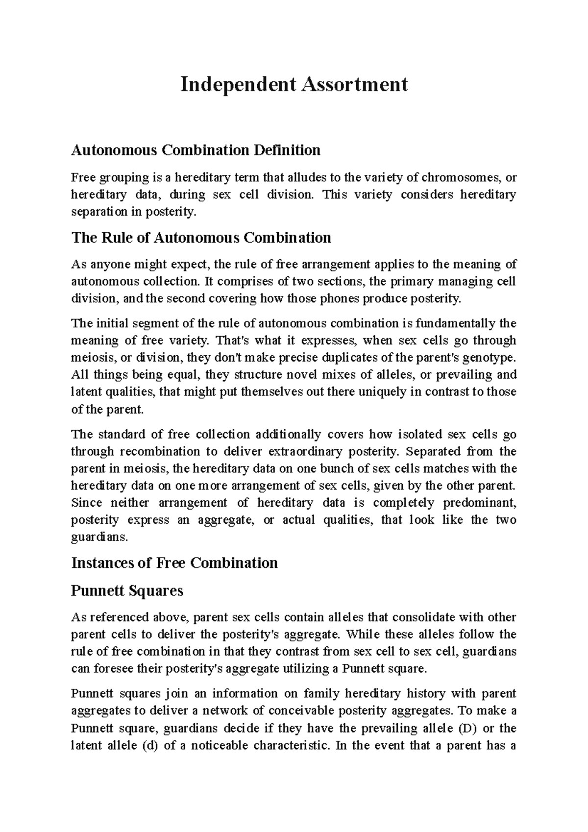 Independent Assortment - Independent Assortment Autonomous Combination ...